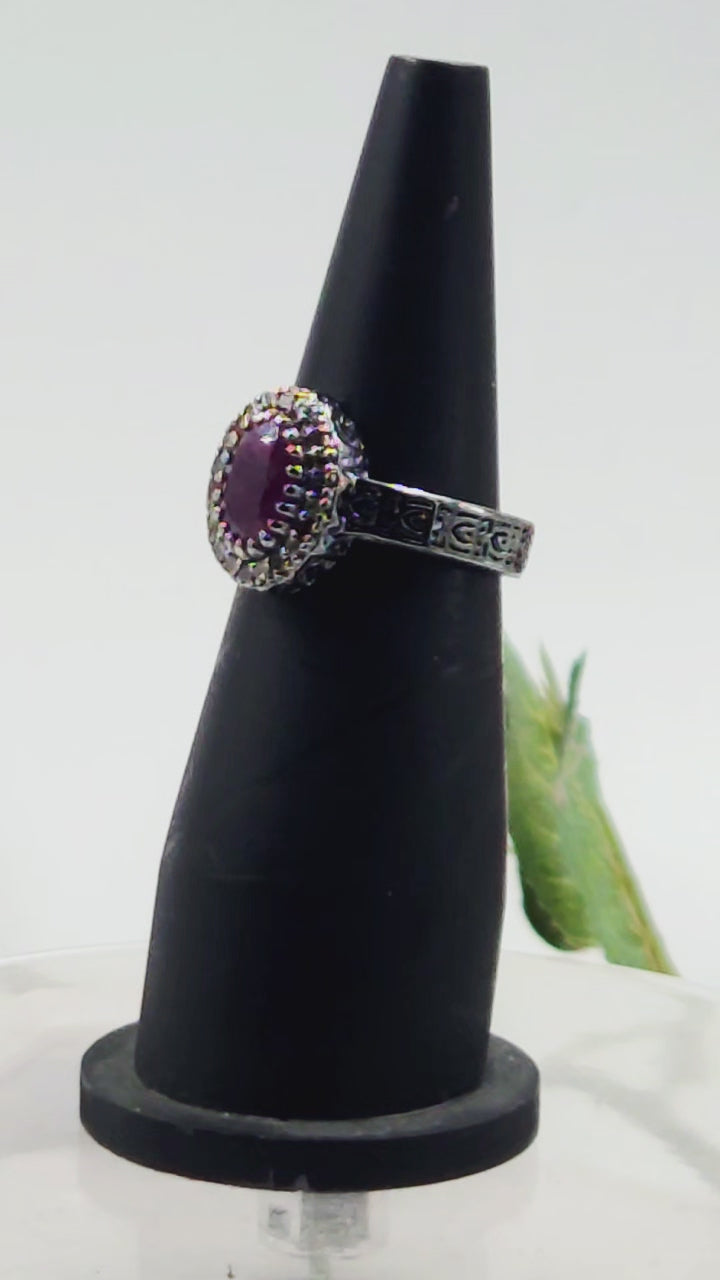 Natural Diamond & GF Ruby Victorian Cluster Ring in Sterling Silver