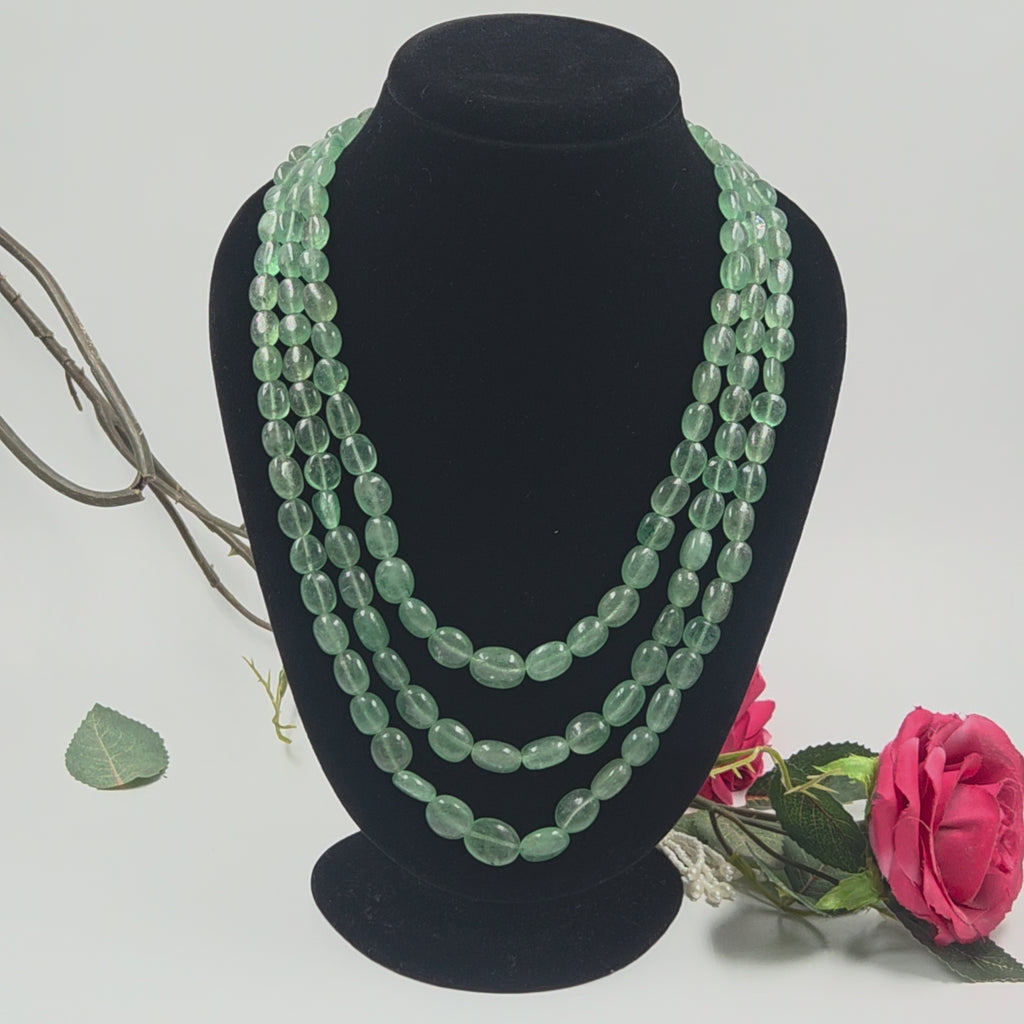 Strawberry Quartz 3-Line Necklace (Sarafa Style)