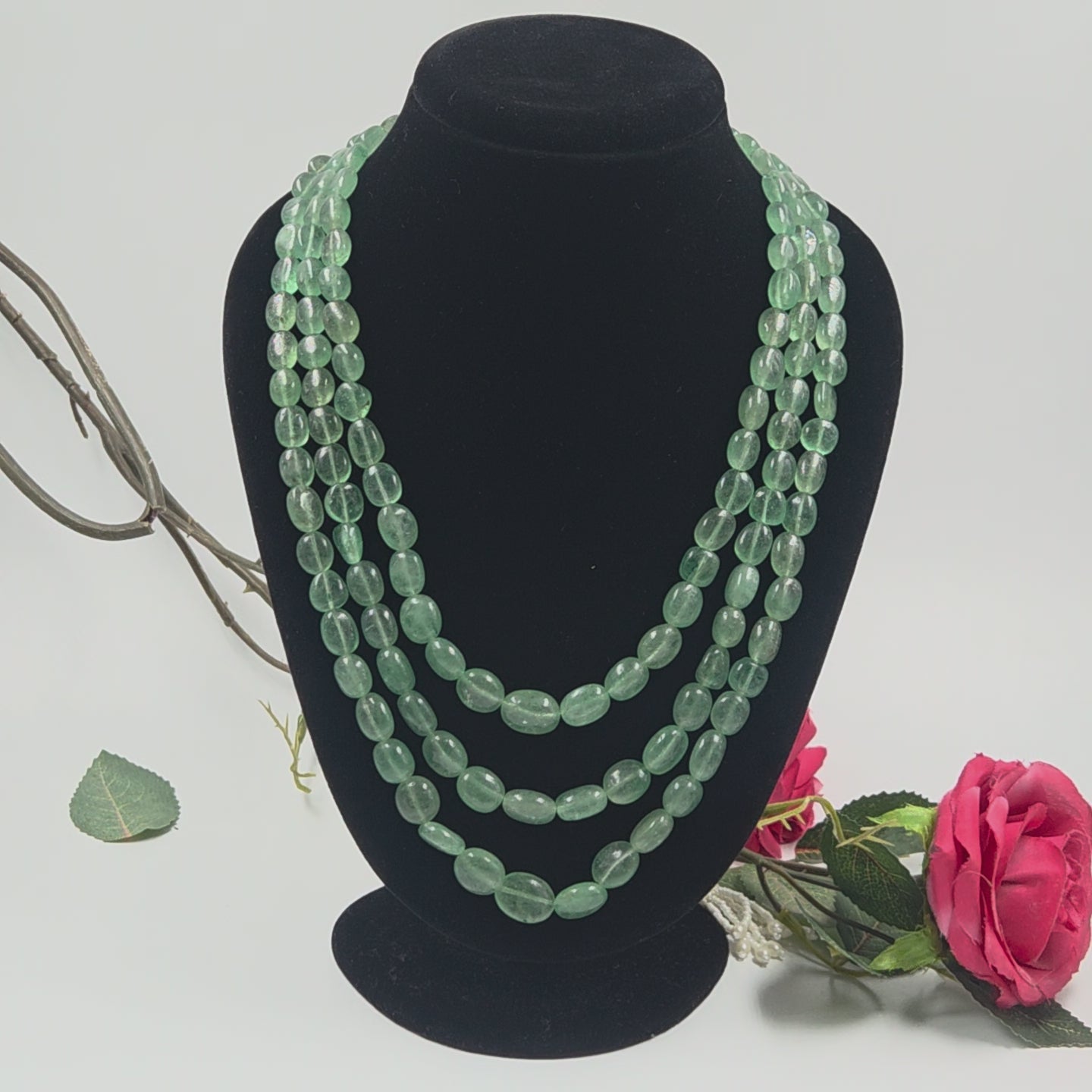 Strawberry Quartz 3-Line Necklace (Sarafa Style)