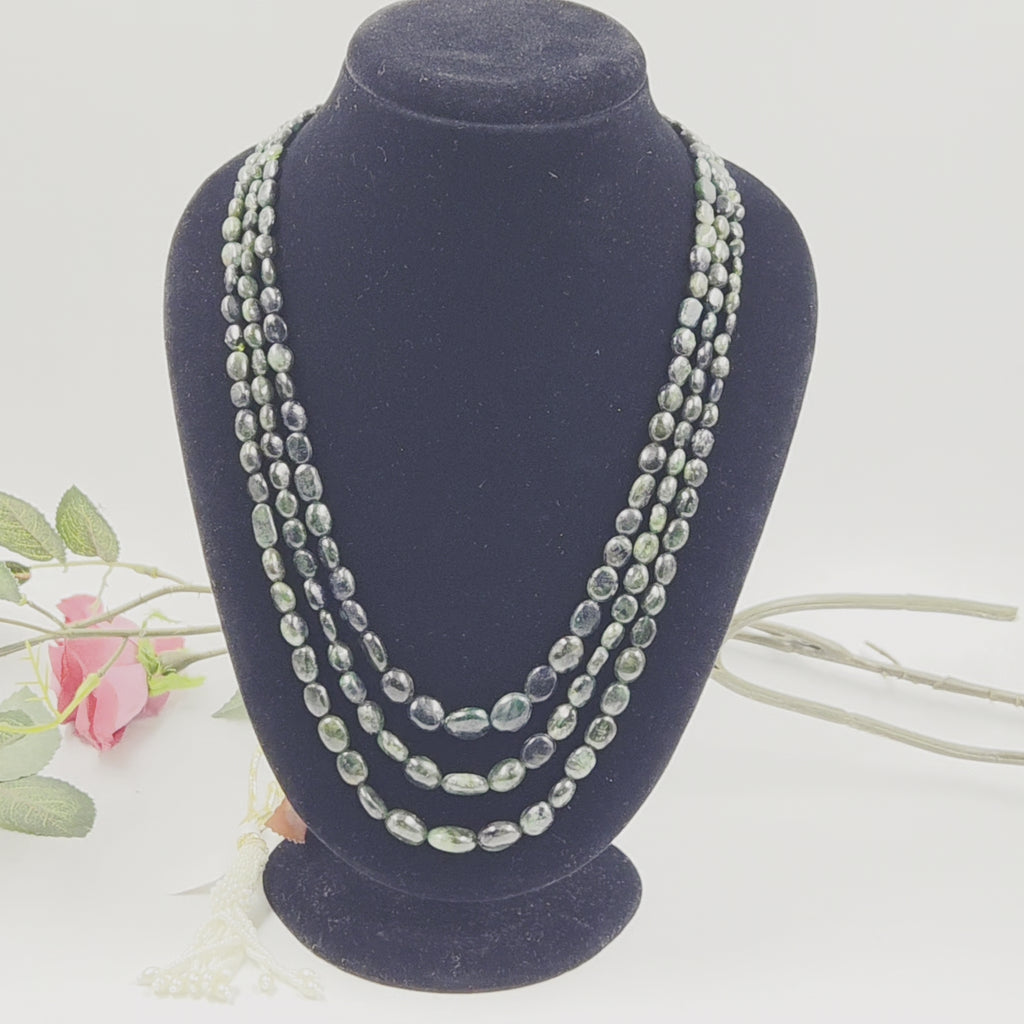 Natural Emerald 3-Line Necklace (Sarafa Style)