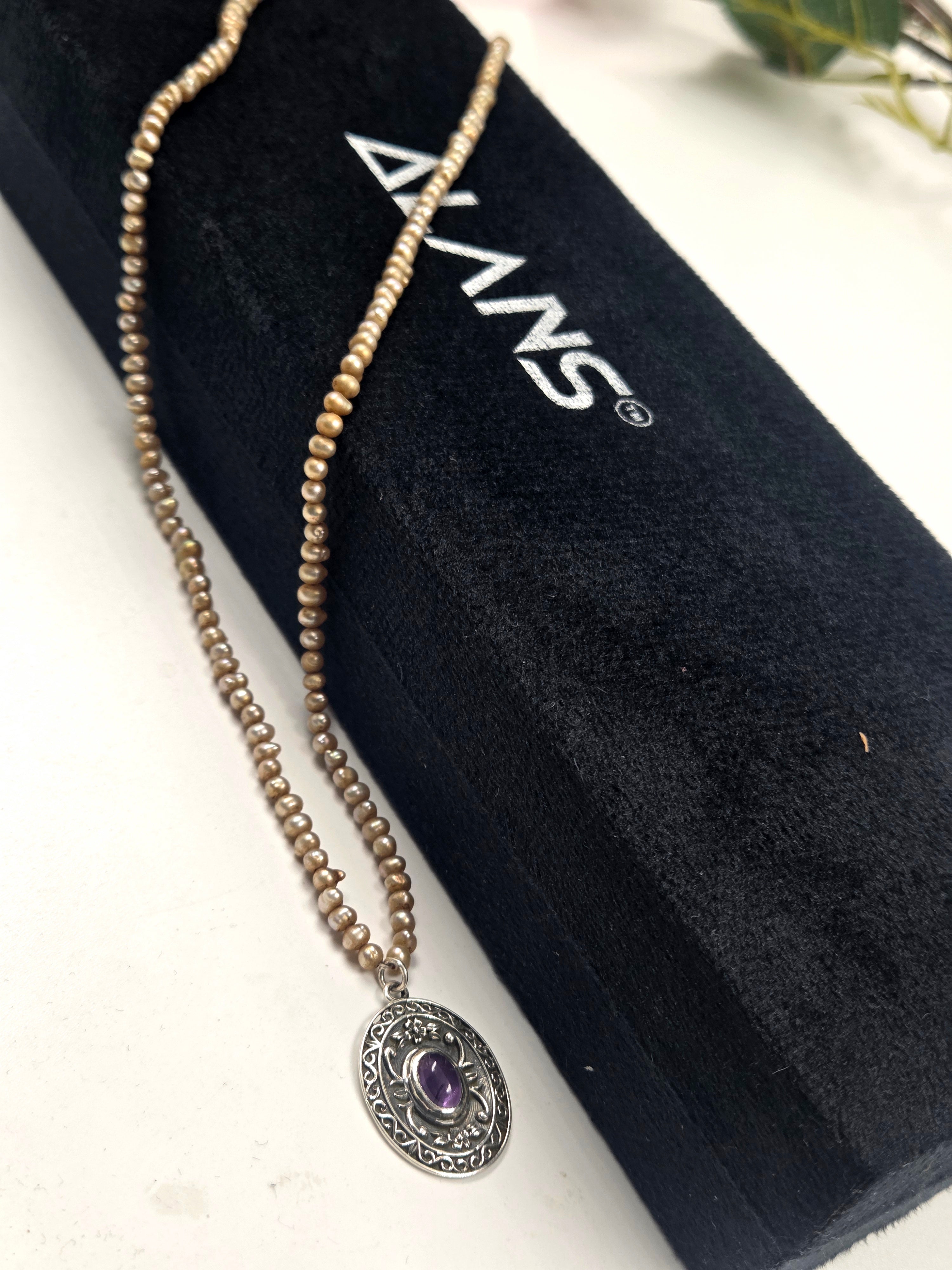 Amethyst Bloom – Freshwater Pearl & Purple Stone Necklace in Sterling Silver