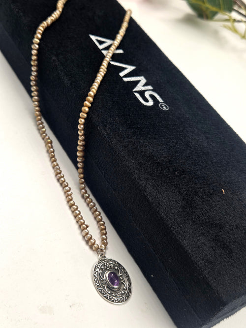 Amethyst Bloom – Freshwater Pearl & Purple Stone Necklace in Sterling Silver
