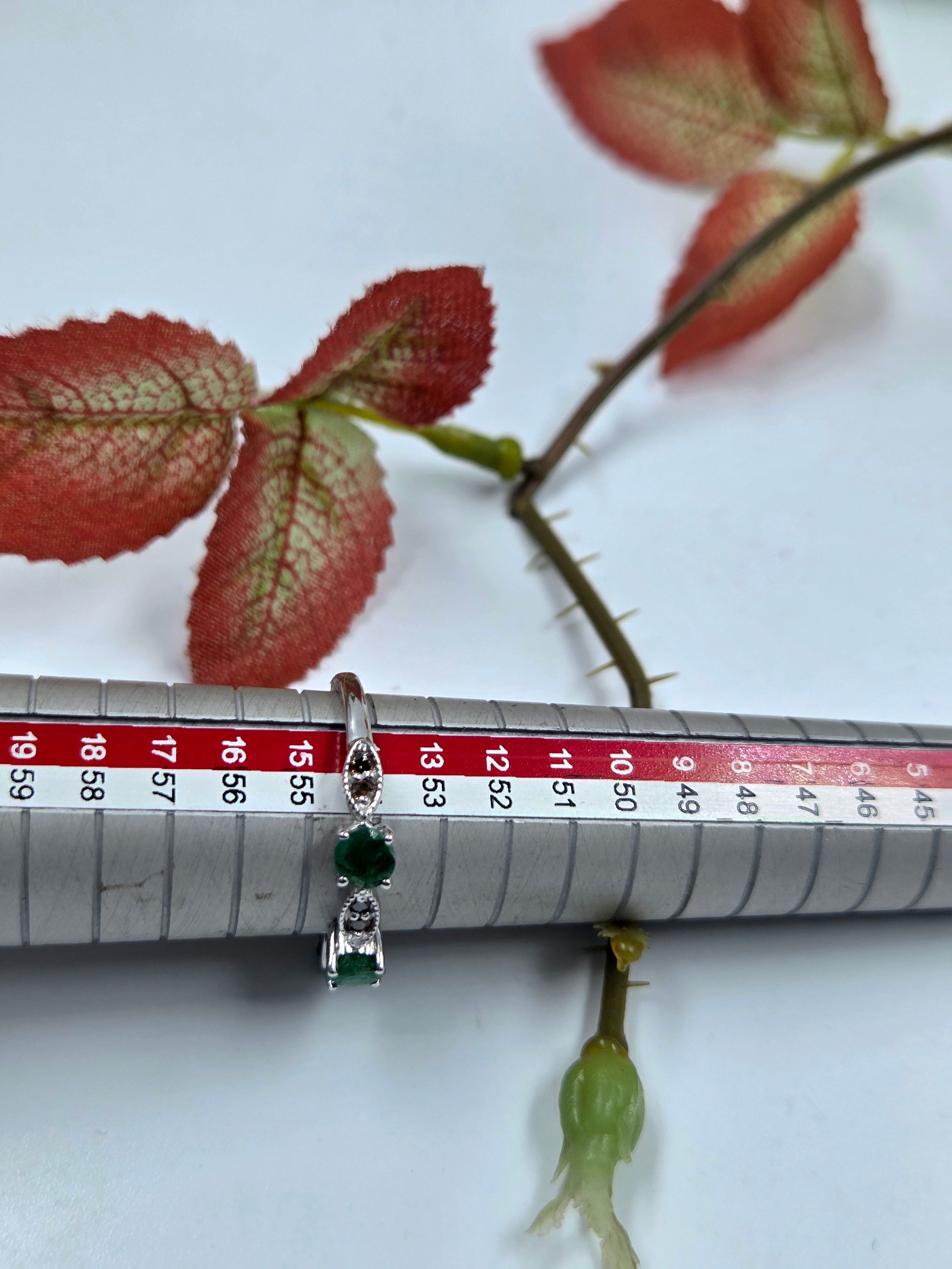 Natural Emerald & Natural Diamond Ring – Sterling Silver, Cabochon Shape.