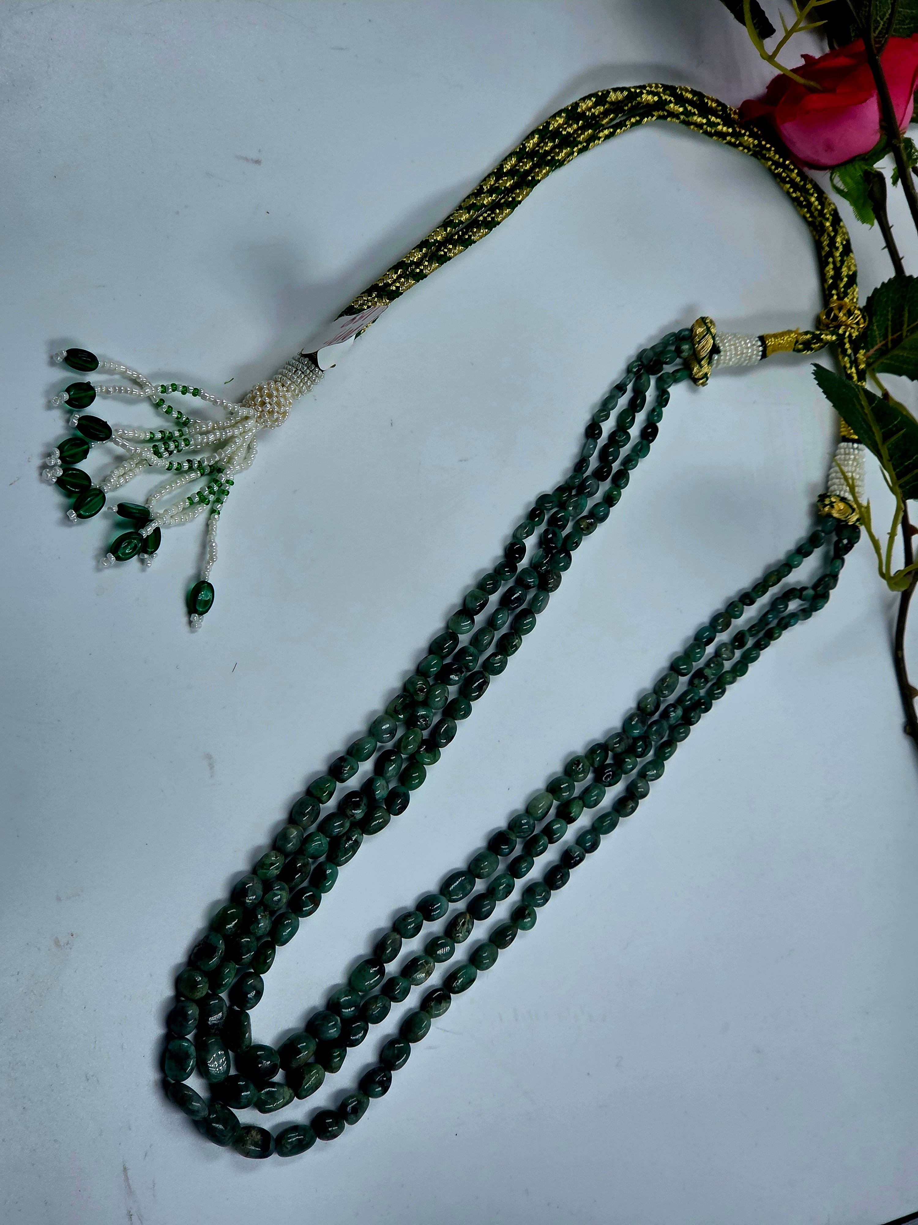 3-Line Natural Emerald Necklace – Sarafa Style