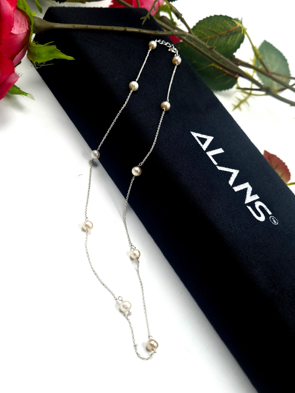 Freshwater Pearl Link Necklace in Sterling Silver