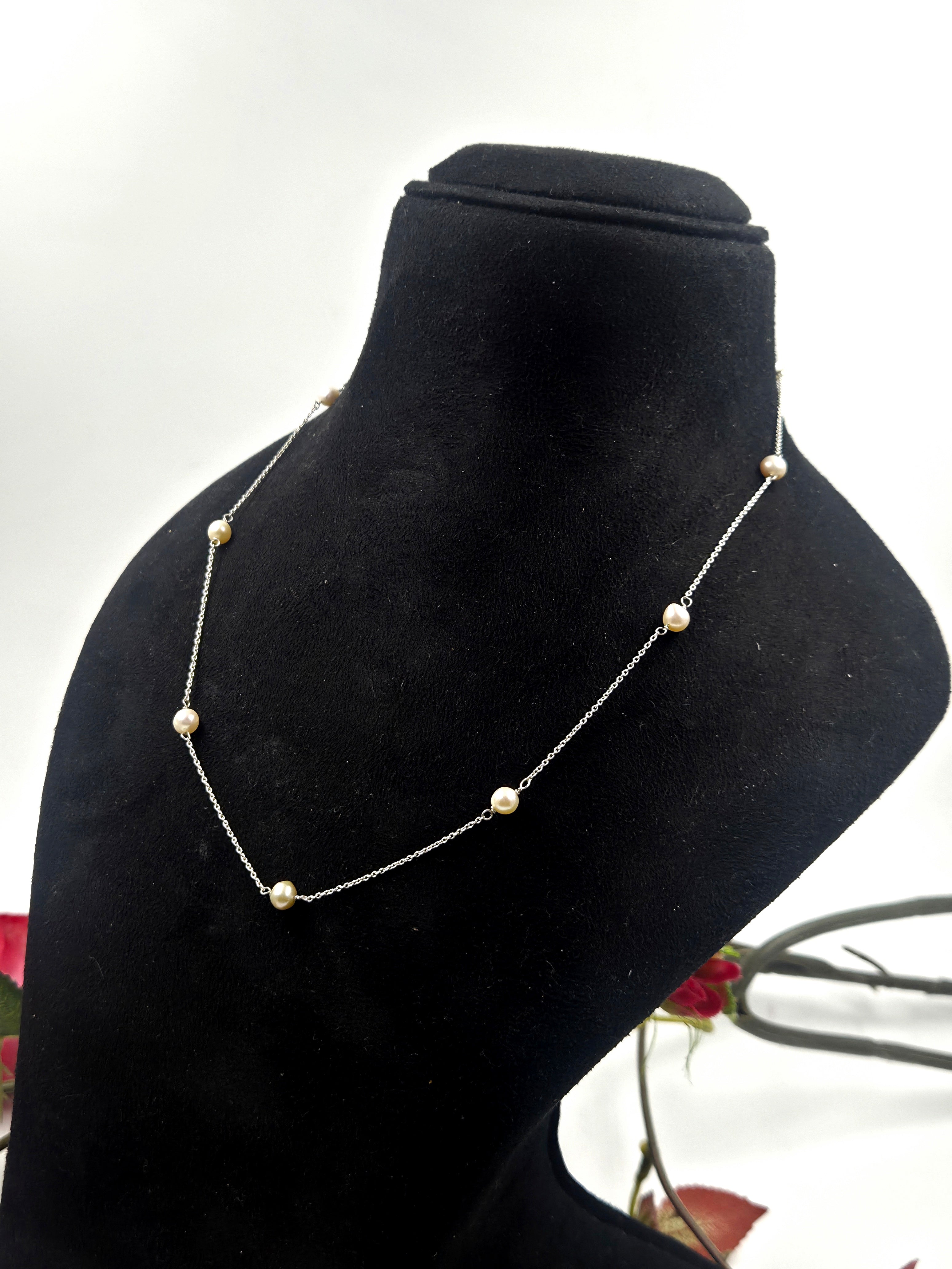 Freshwater Pearl Link Necklace in Sterling Silver