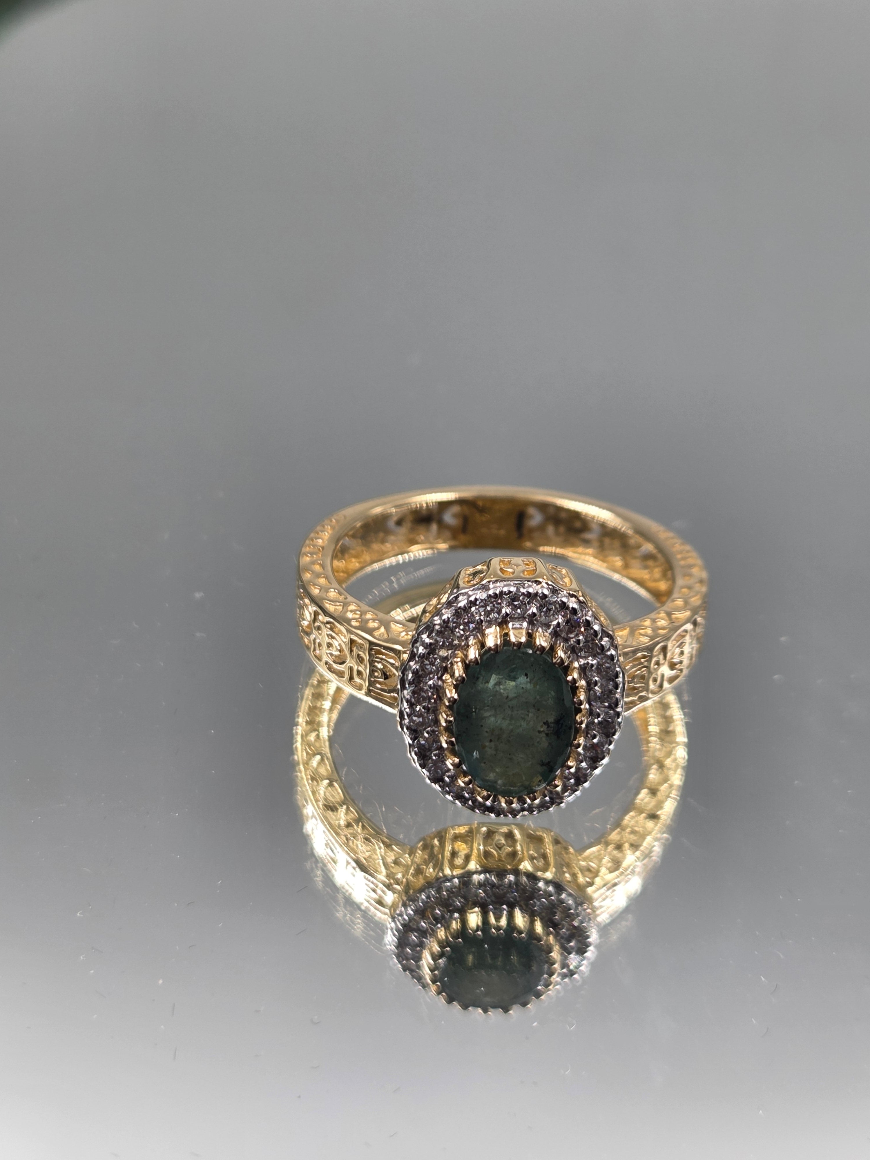 Victorian-Inspired Sterling Silver Ring with Lab-Grown Diamonds (Golden Finish)