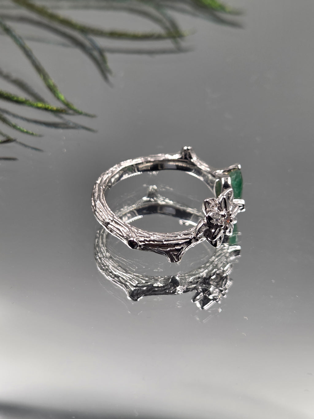 Natural Emerald & Lab-Grown Diamond Sterling Silver Ring with Certificate