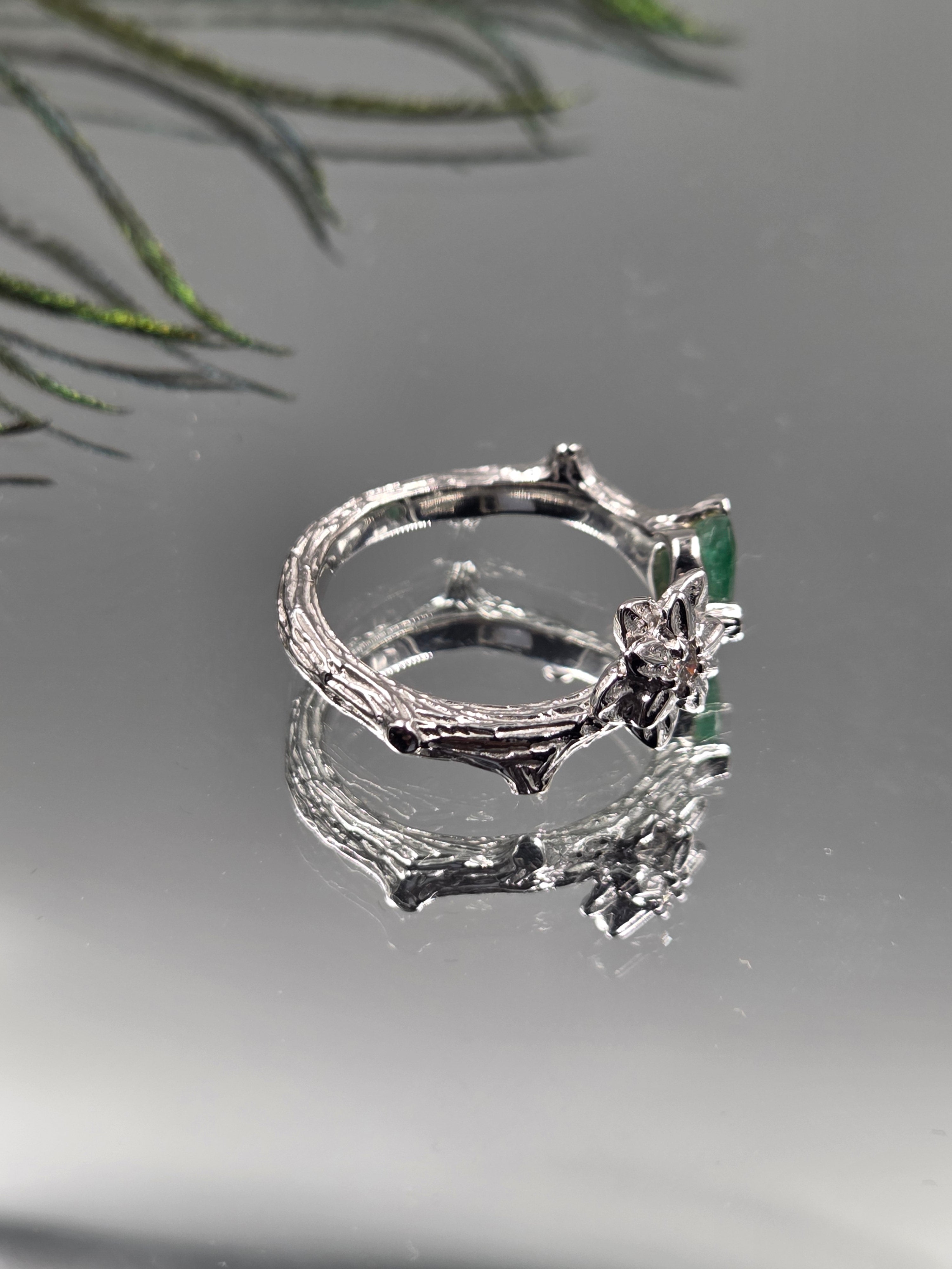 Natural Emerald & Lab-Grown Diamond Sterling Silver Ring with Certificate