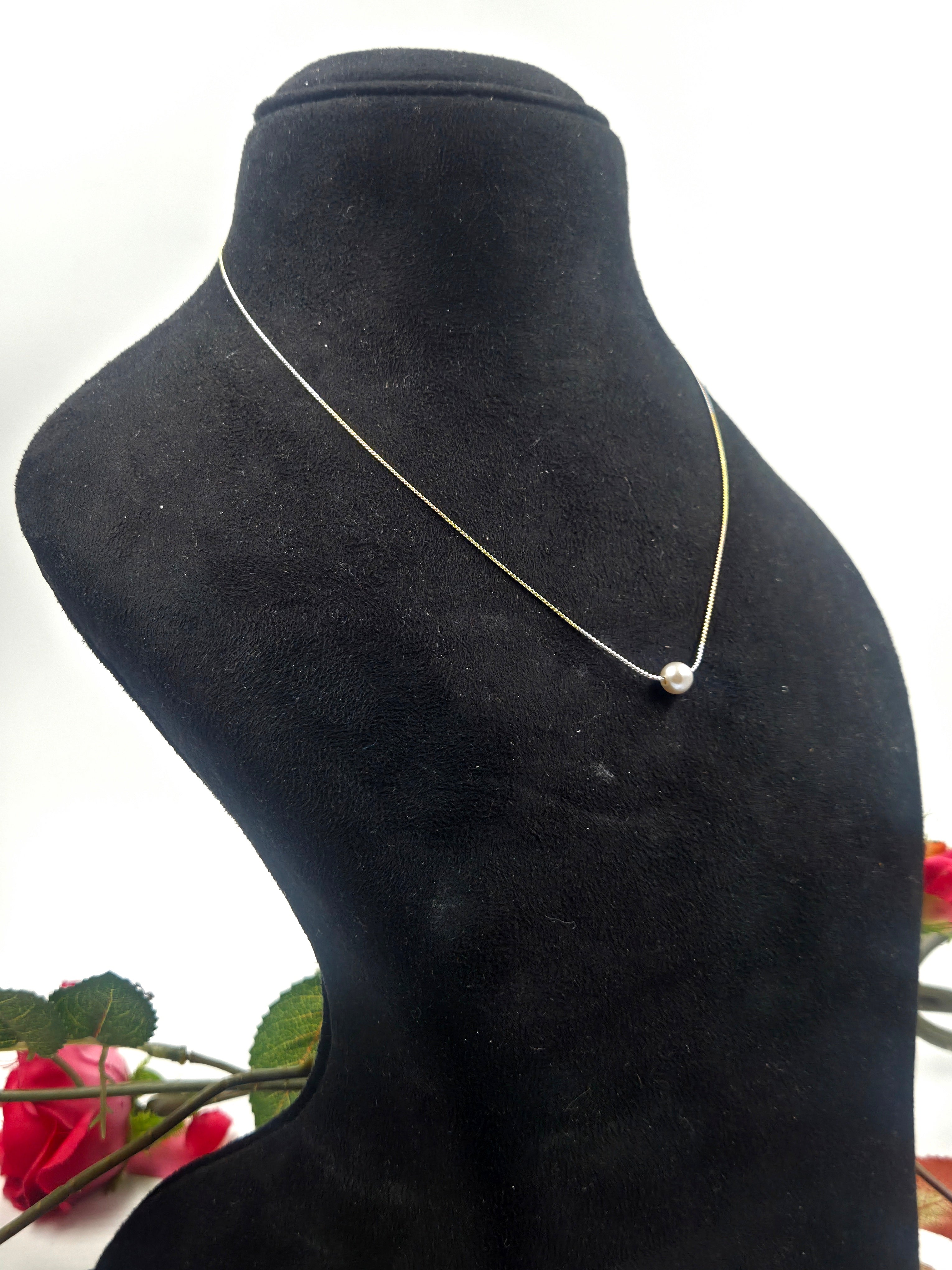 Dual Tone Sterling Silver Chain with Single Freshwater Pearl