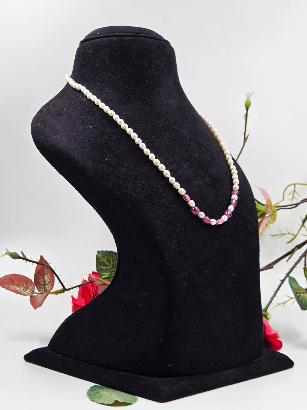 GF Ruby & Freshwater Pearl Necklace with Sterling Silver Lock