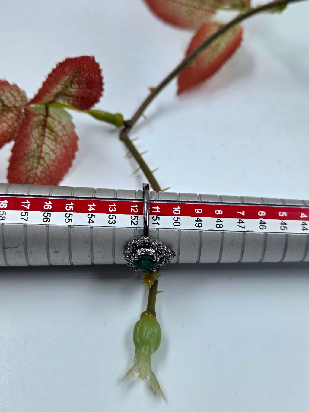 Natural Emerald and Natural Diamond Drop-Shaped Ring in Sterling Silver, Rhodium Plated)