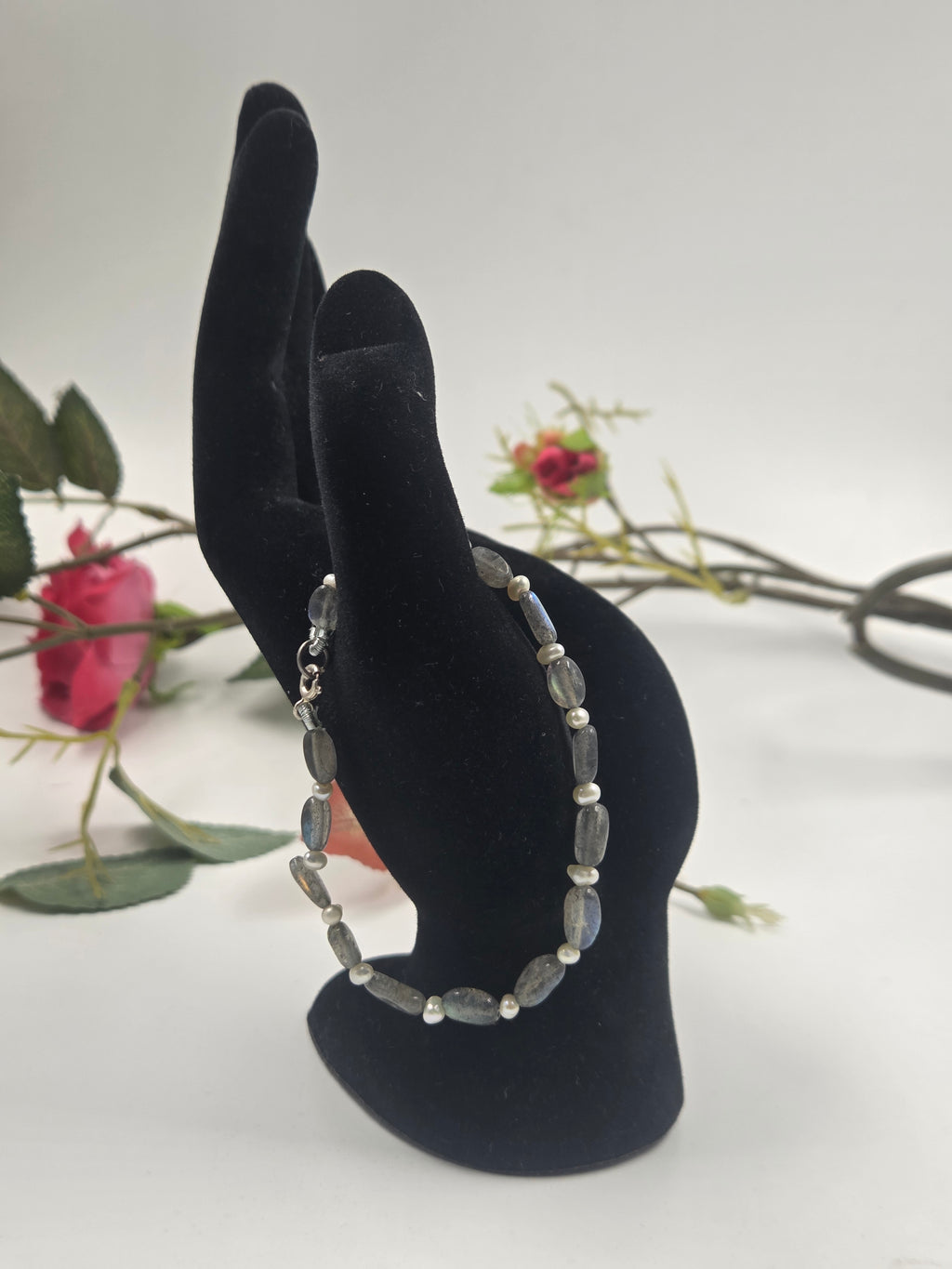 Labradorite & Freshwater Pearl Bracelet in Sterling Silver