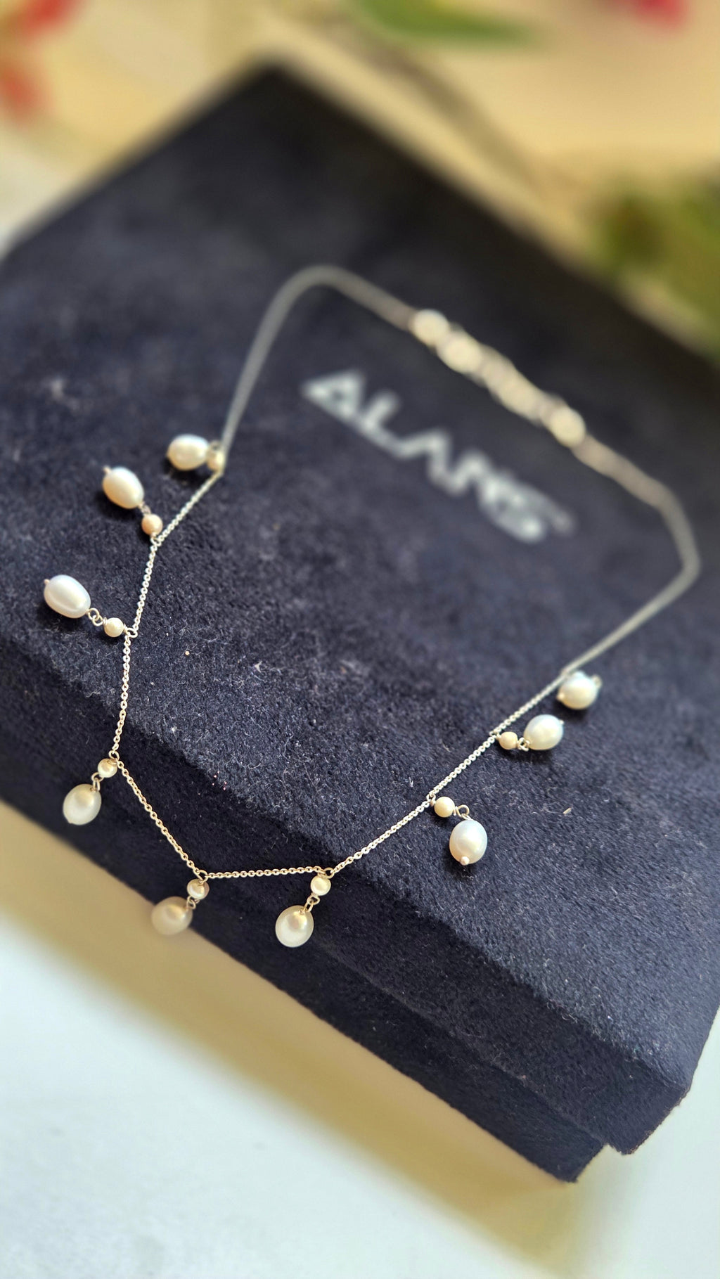 Freshwater Pearl Station Necklace in Sterling Silver