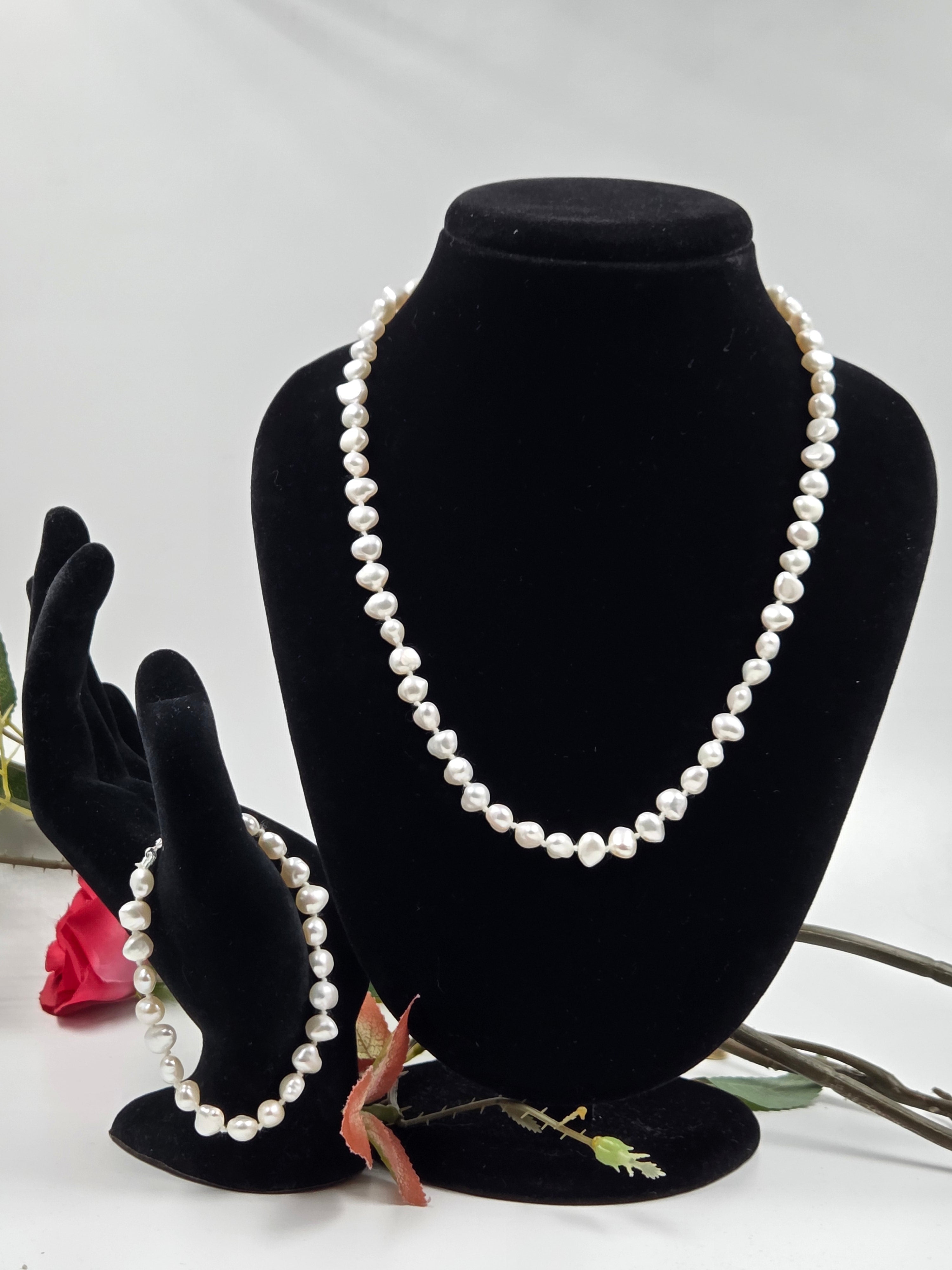Freshwater Pearl Necklace with Bracelet – Sterling Silver Lock