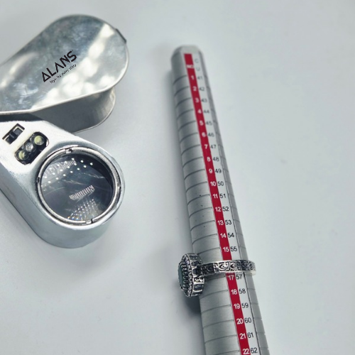 Victorian Look Natural Emerald & Lab-Grown Diamond Ring in 925 Sterling Silver -  With Certificate