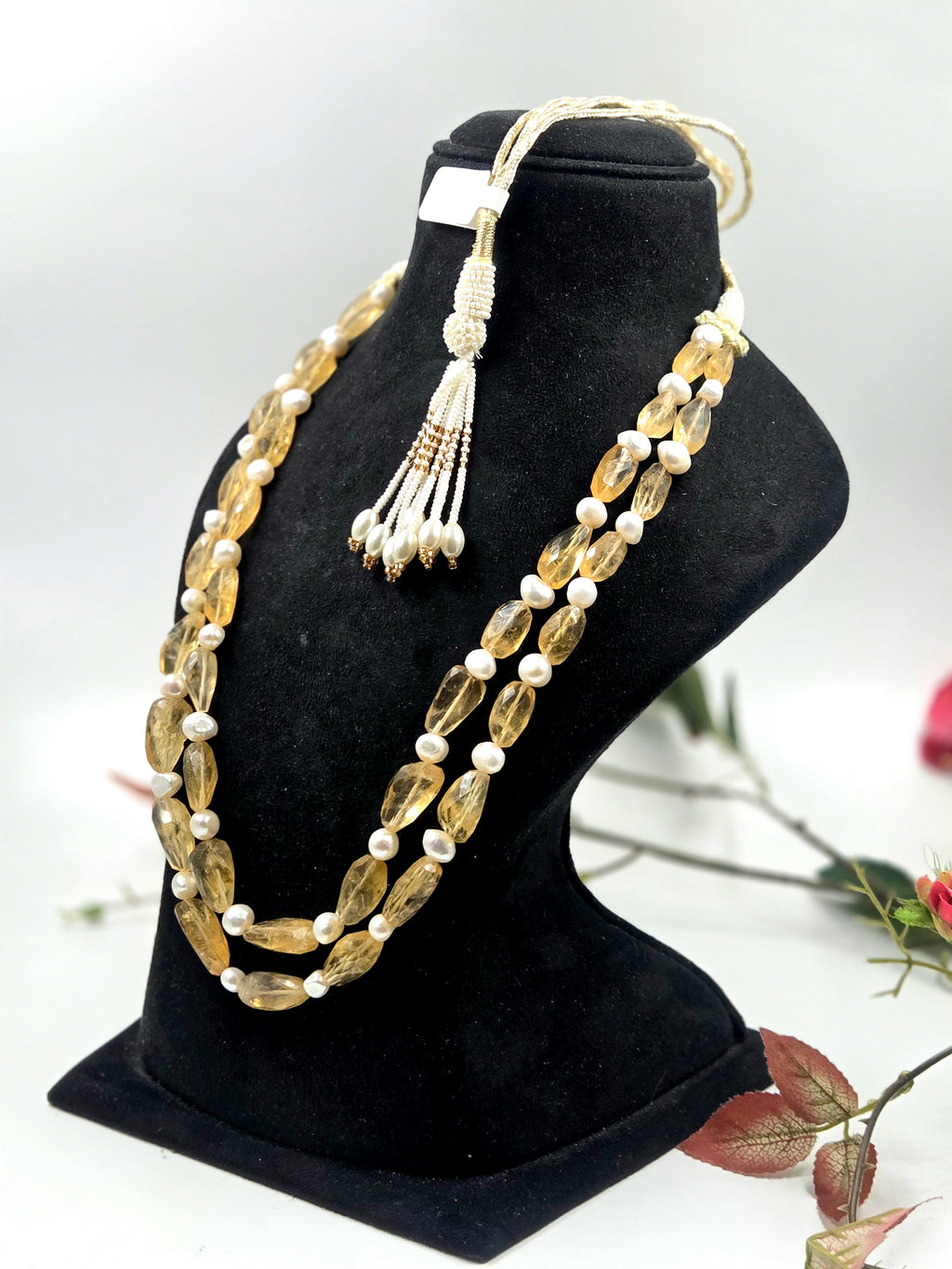 2-Line Citrine & Freshwater Pearl Sarafa Style Necklace – 127.50 Grams
