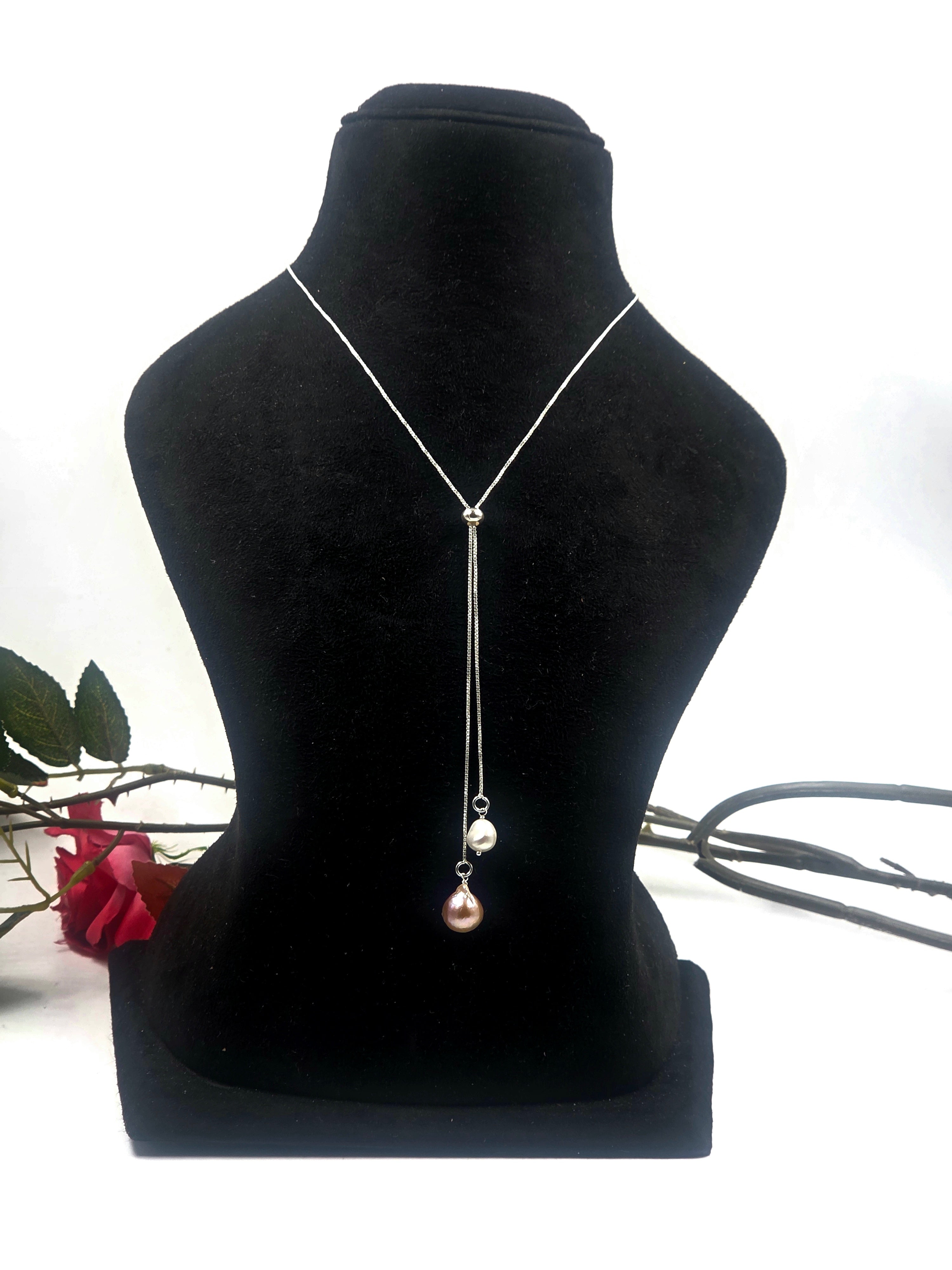 Twin Freshwater Pearl Drop Necklace in Sterling Silver