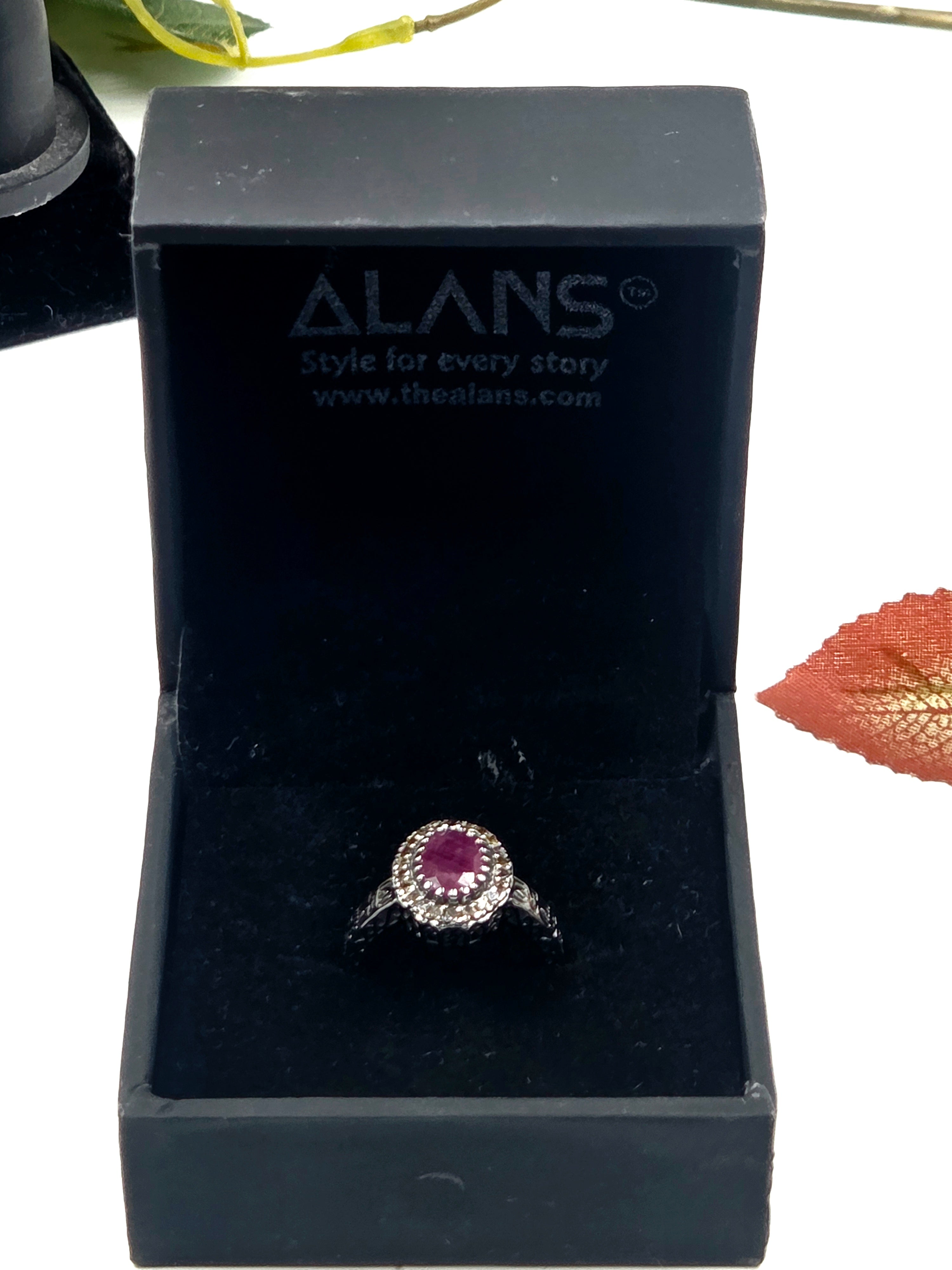Natural Diamond & GF Ruby Victorian Cluster Ring in Sterling Silver