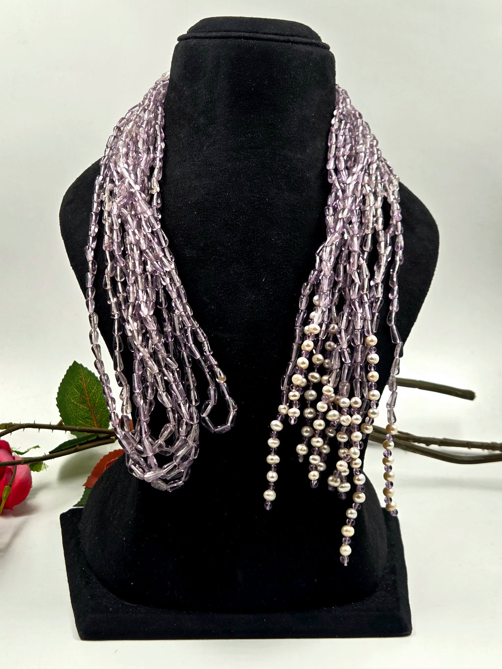 6-Strand Amethyst Scarf Necklace with Freshwater Pearls