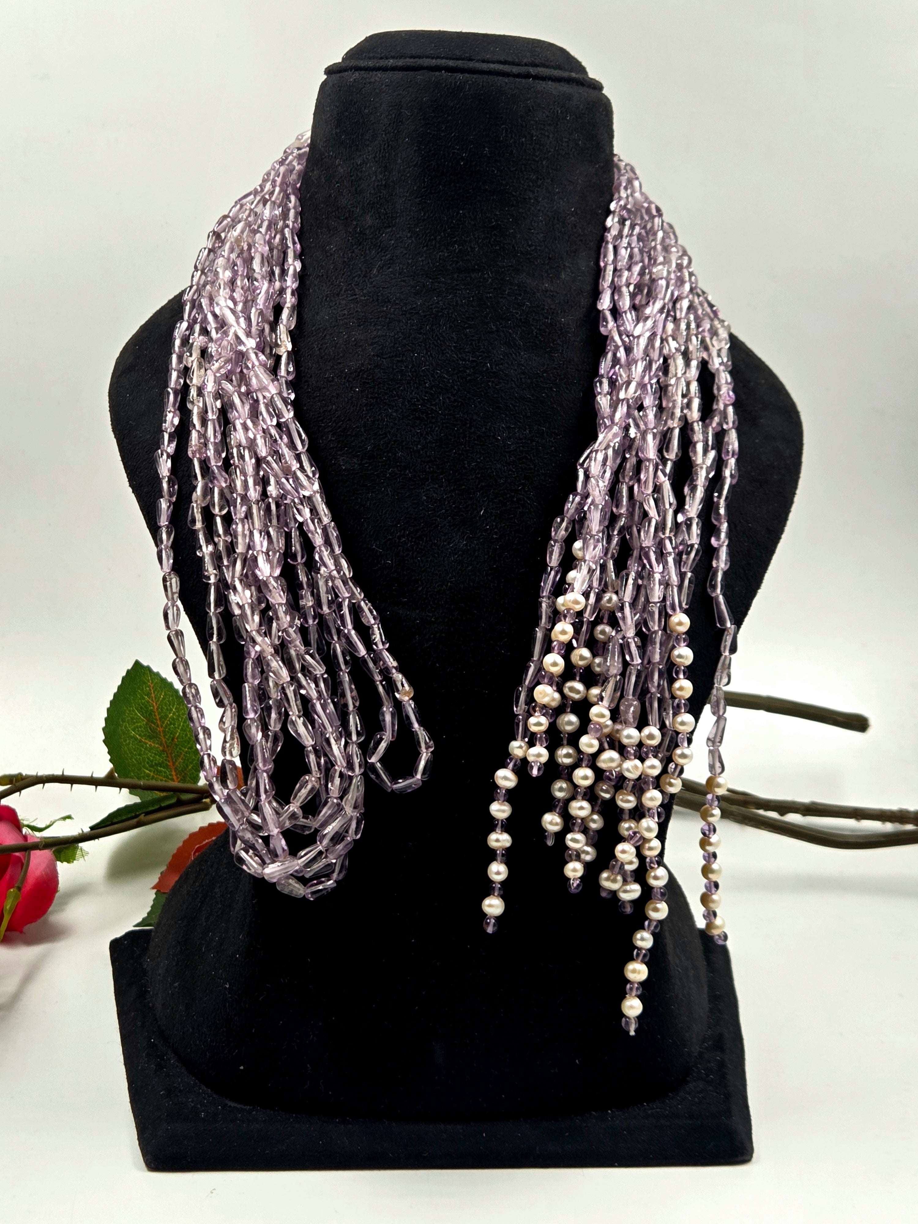 6-Strand Amethyst Scarf Necklace with Freshwater Pearls
