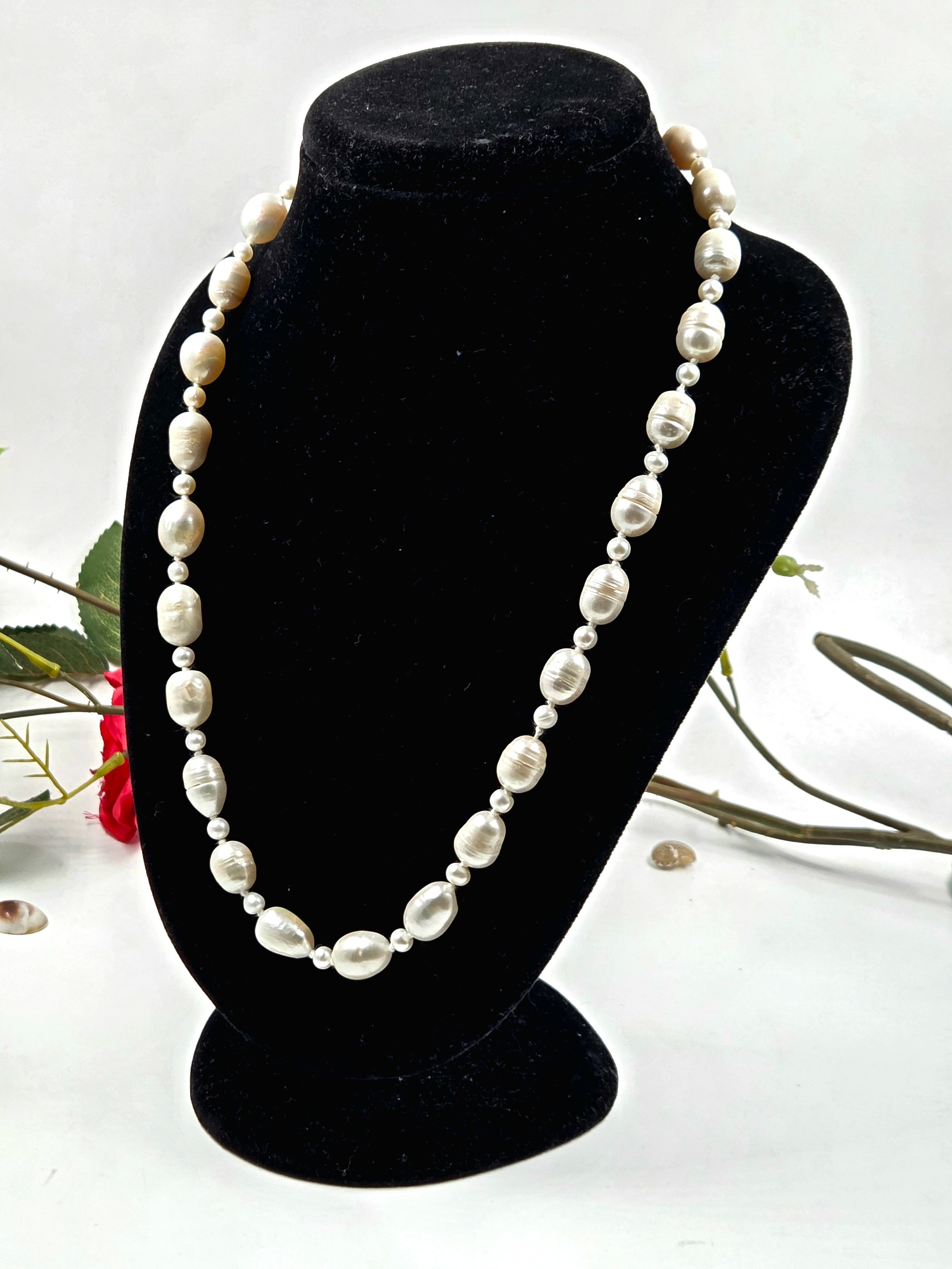 Alternating Oval and Round Freshwater Pearl Strand