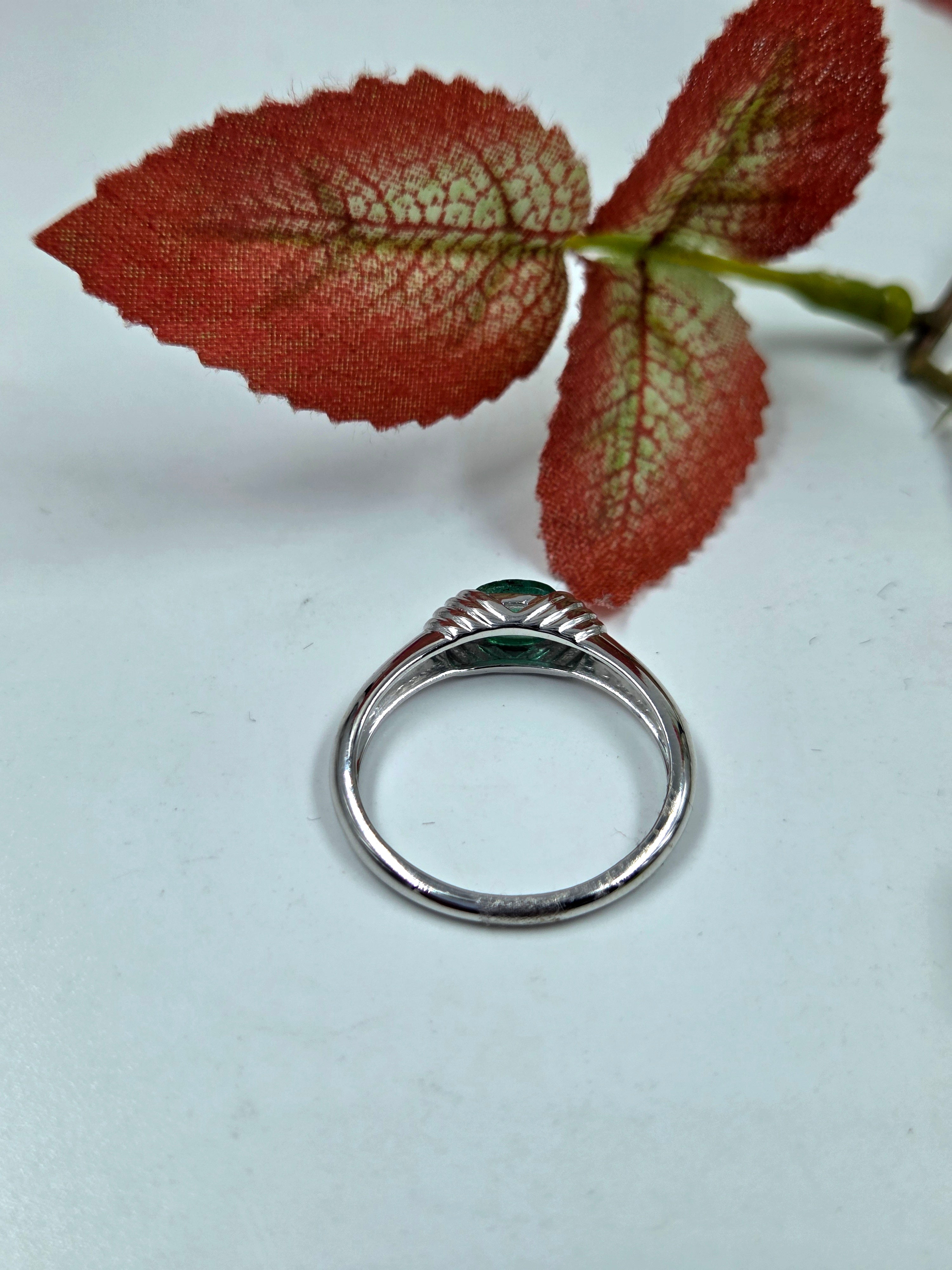 Natural Emerald Ring – Sterling Silver, Oval Shape