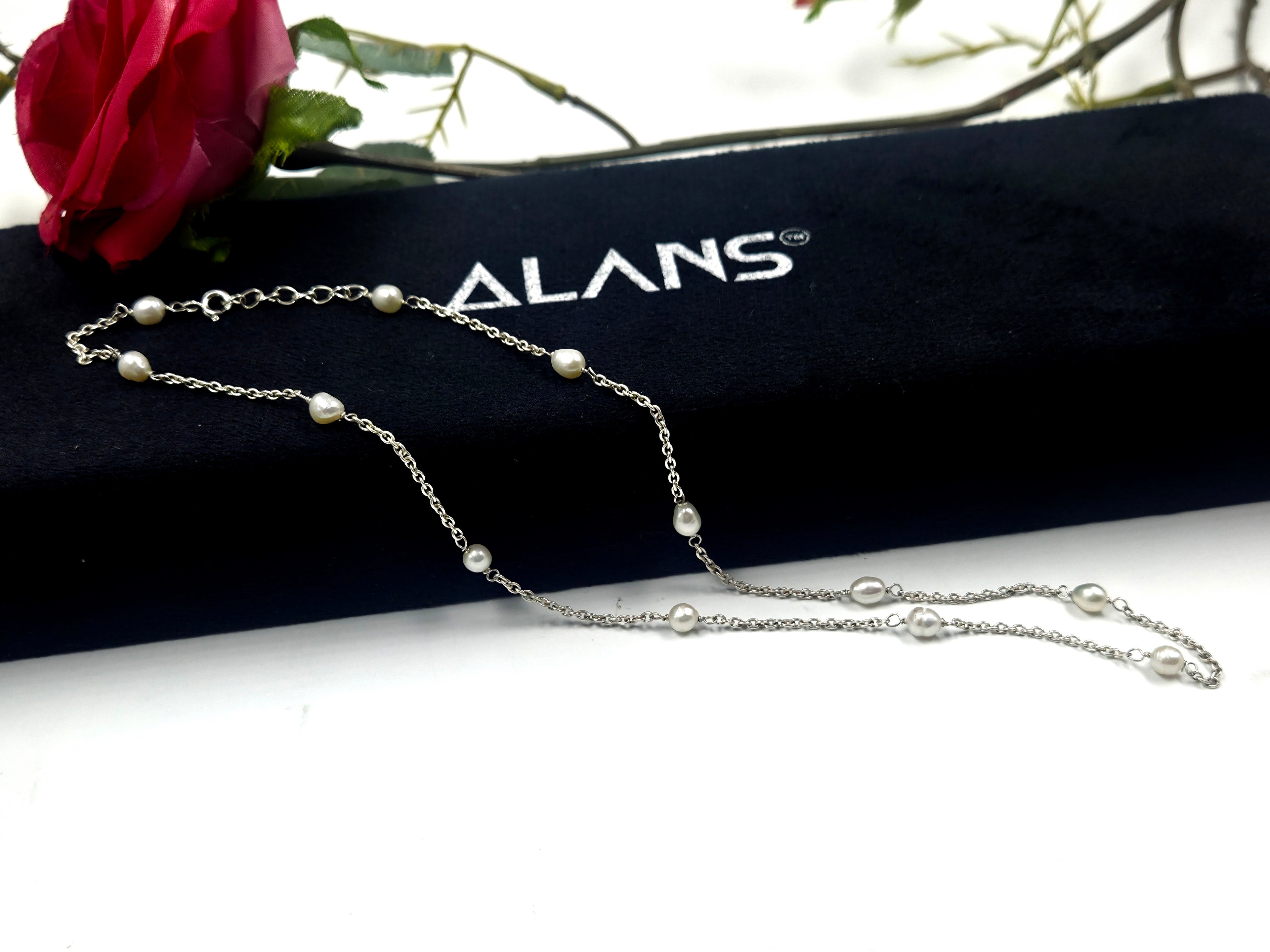 Freshwater Pearl Station Necklace in Sterling Silver
