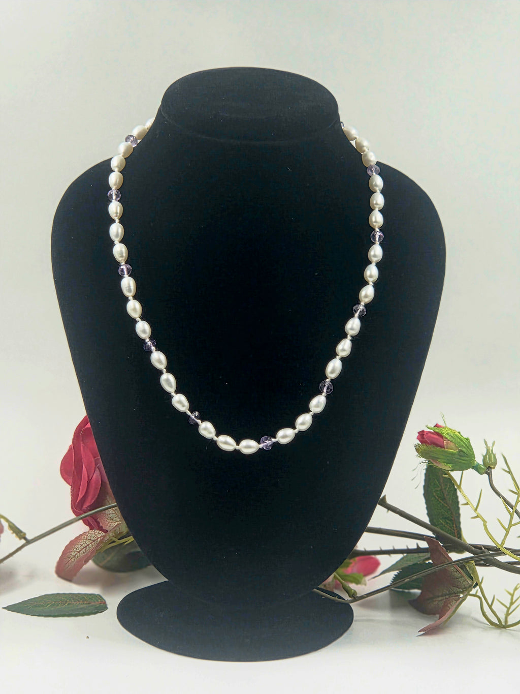 Freshwater Pearl and Amethyst Necklace Set in Sterling Silver