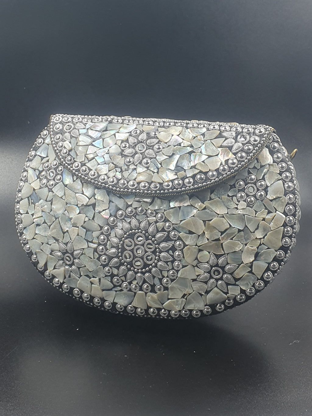 Sea Shell Mosaic Metal Clutch