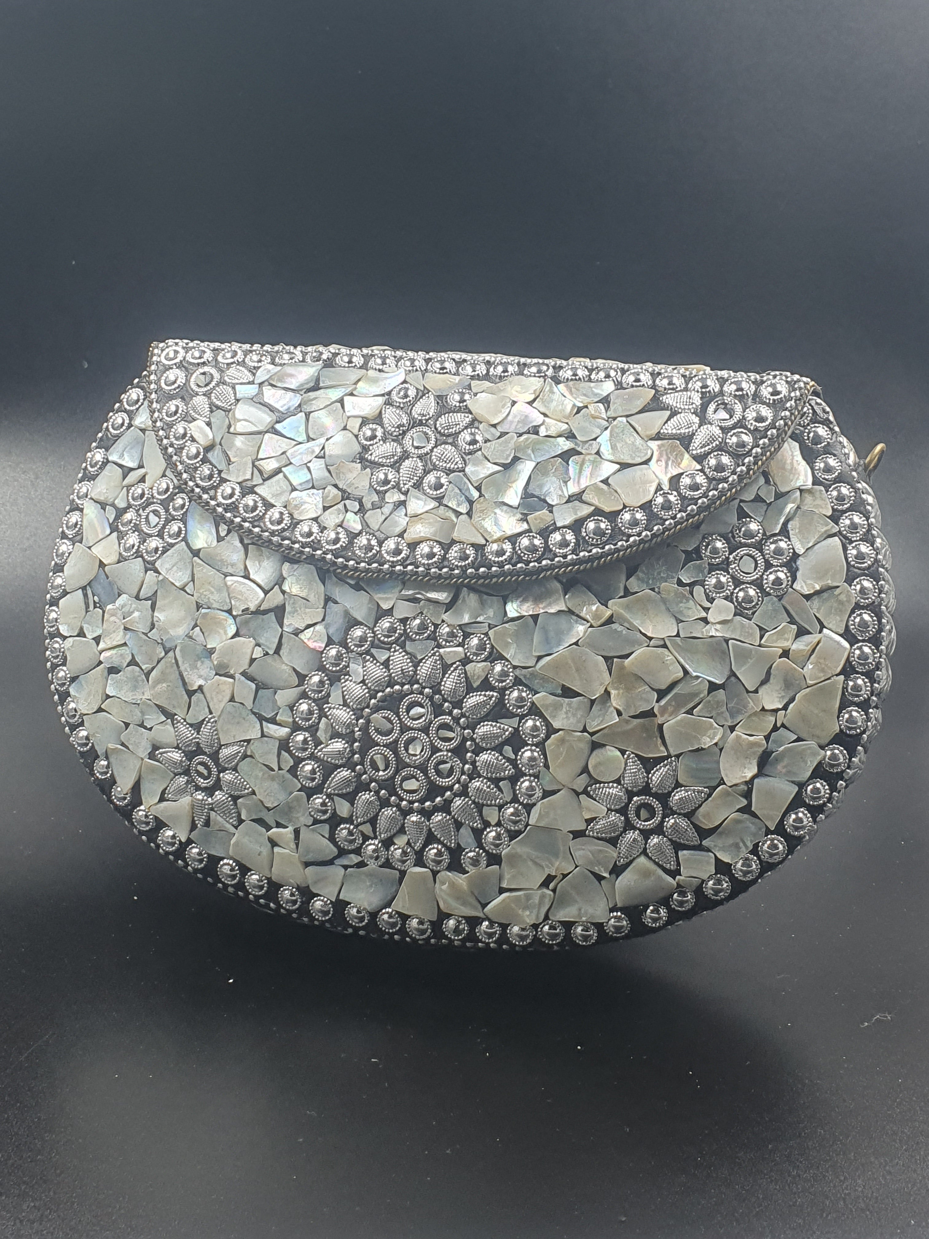 Sea Shell Mosaic Metal Clutch