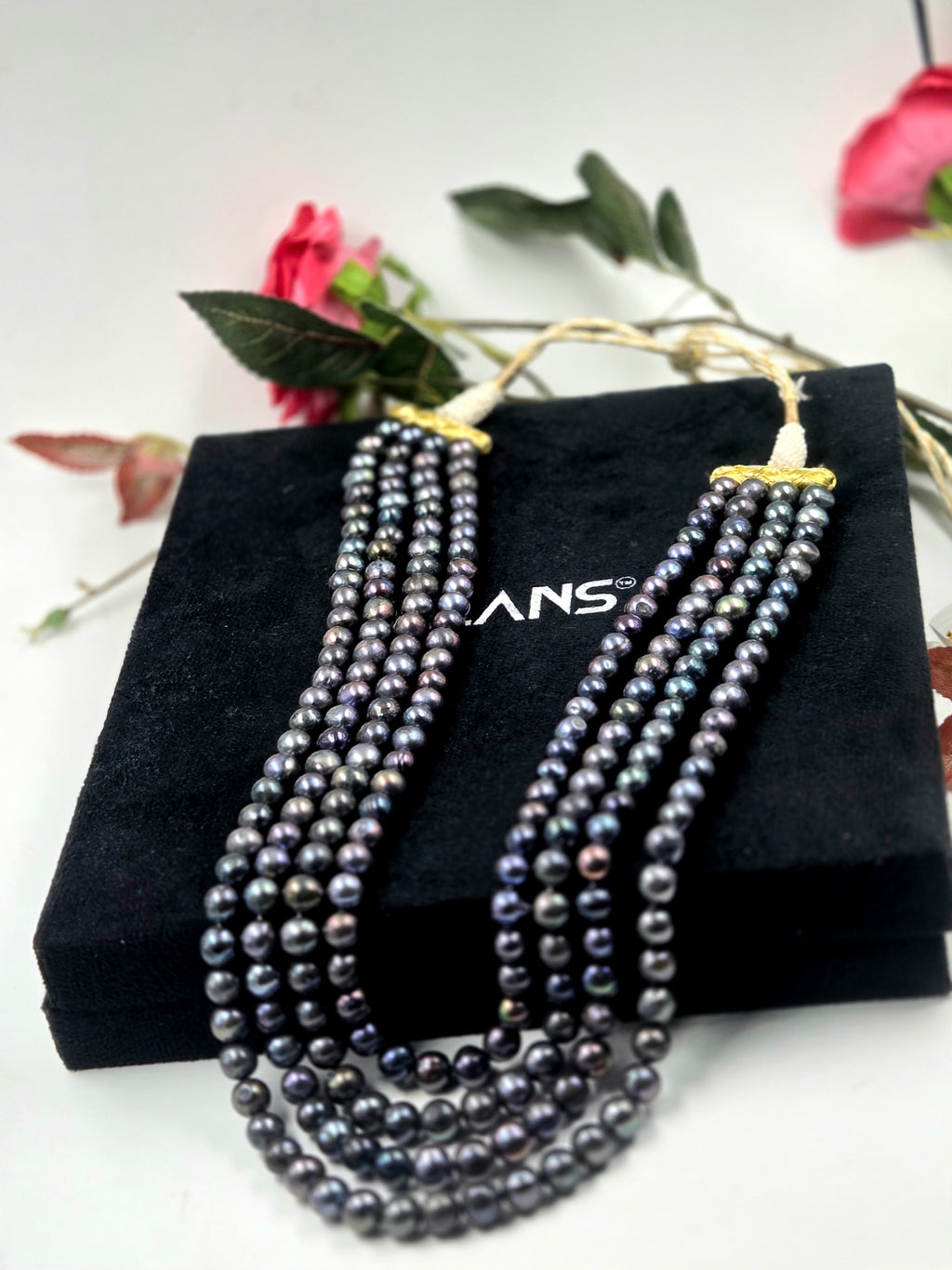 4-Line Freshwater Pearl Sarafa Style Necklace – Permanent Dyed Pearls