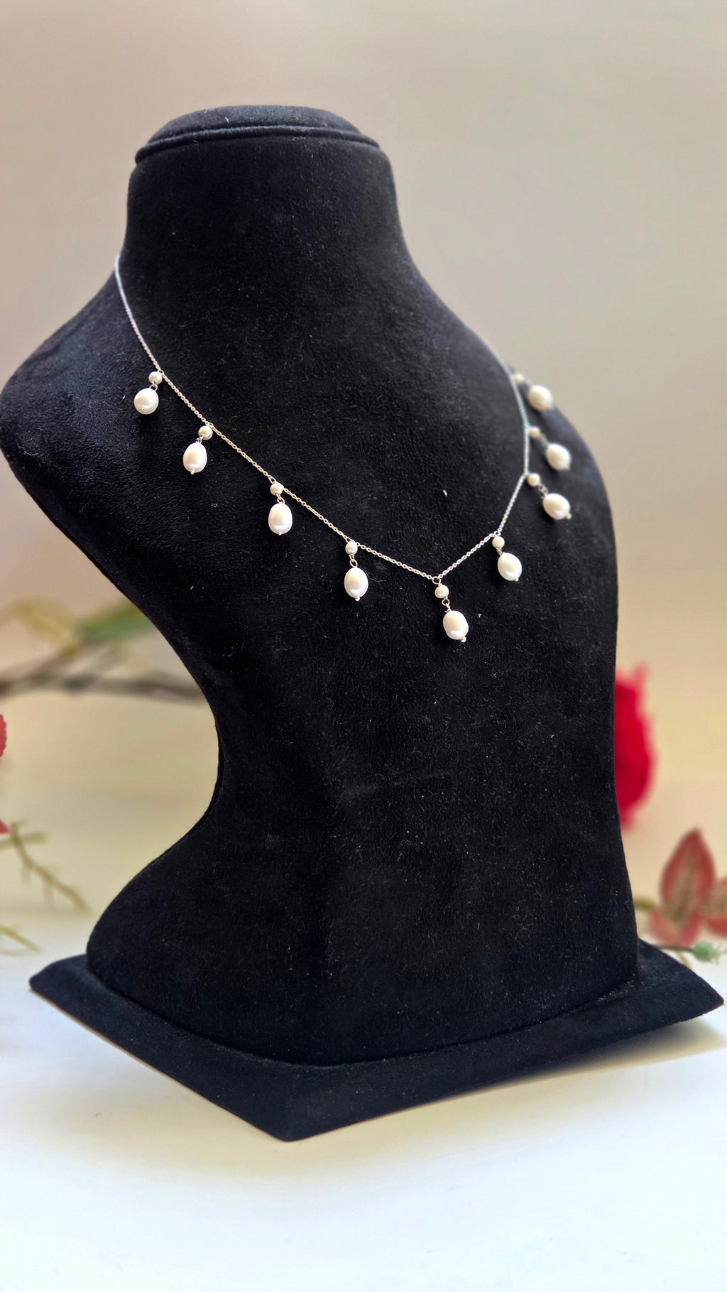 Freshwater Pearl Station Necklace in Sterling Silver