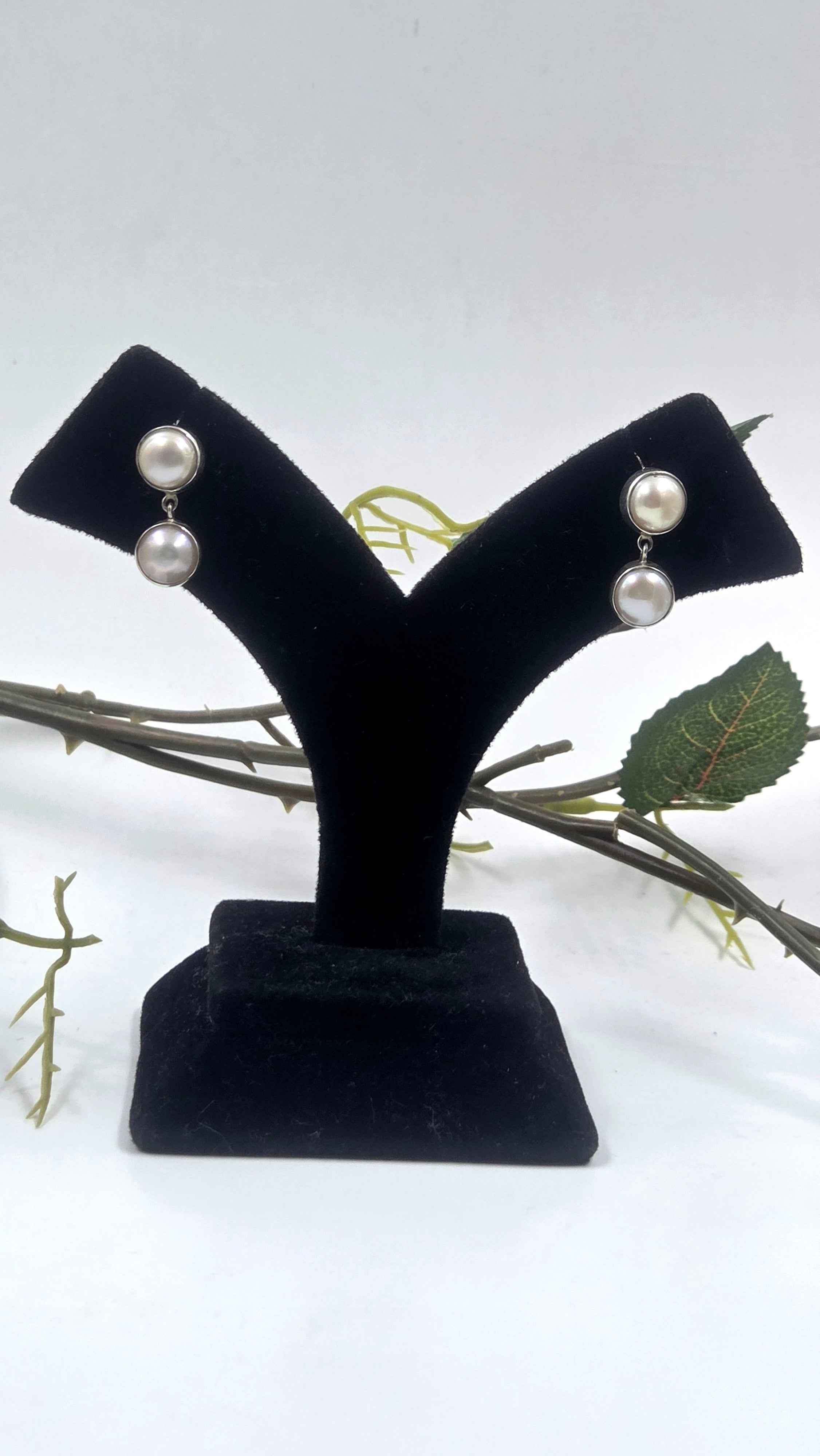 Freshwater Dual Pearl Earrings in 92.5 Sterling Silver