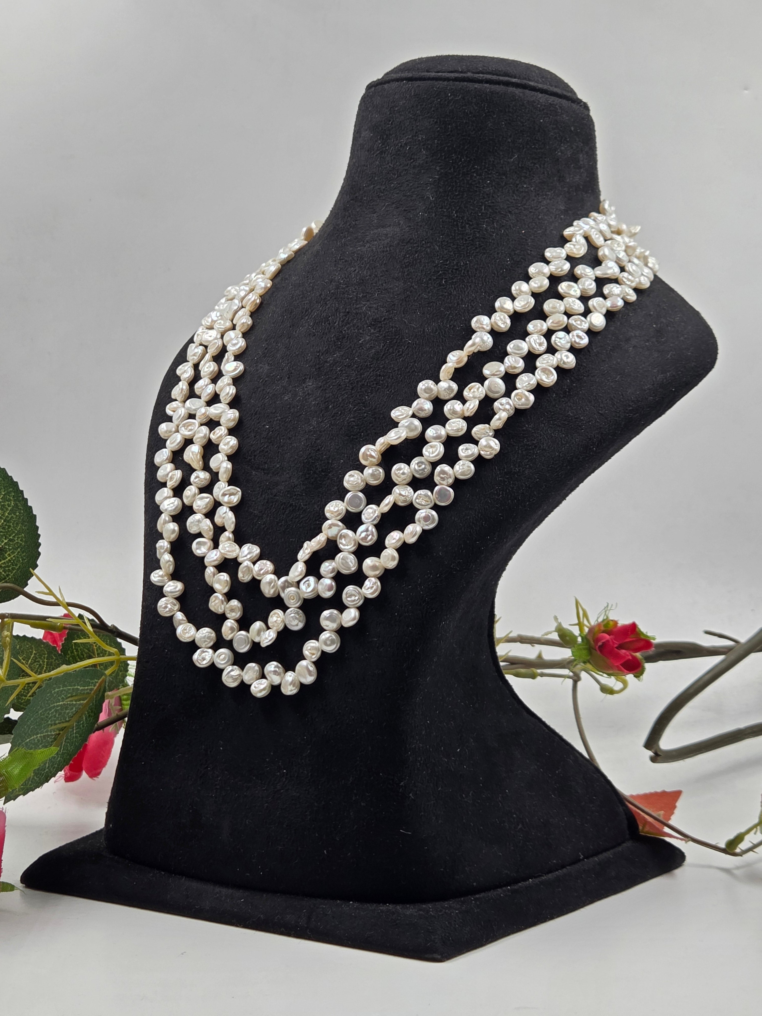 3-Line Coin Freshwater Pearl Necklace – Sarafa Style