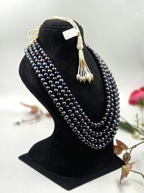 4-Line Freshwater Pearl Sarafa Style Necklace – Permanent Dyed Pearls