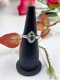 Natural Emerald & Natural Diamond Ring – Sterling Silver. (Ovo Shape)