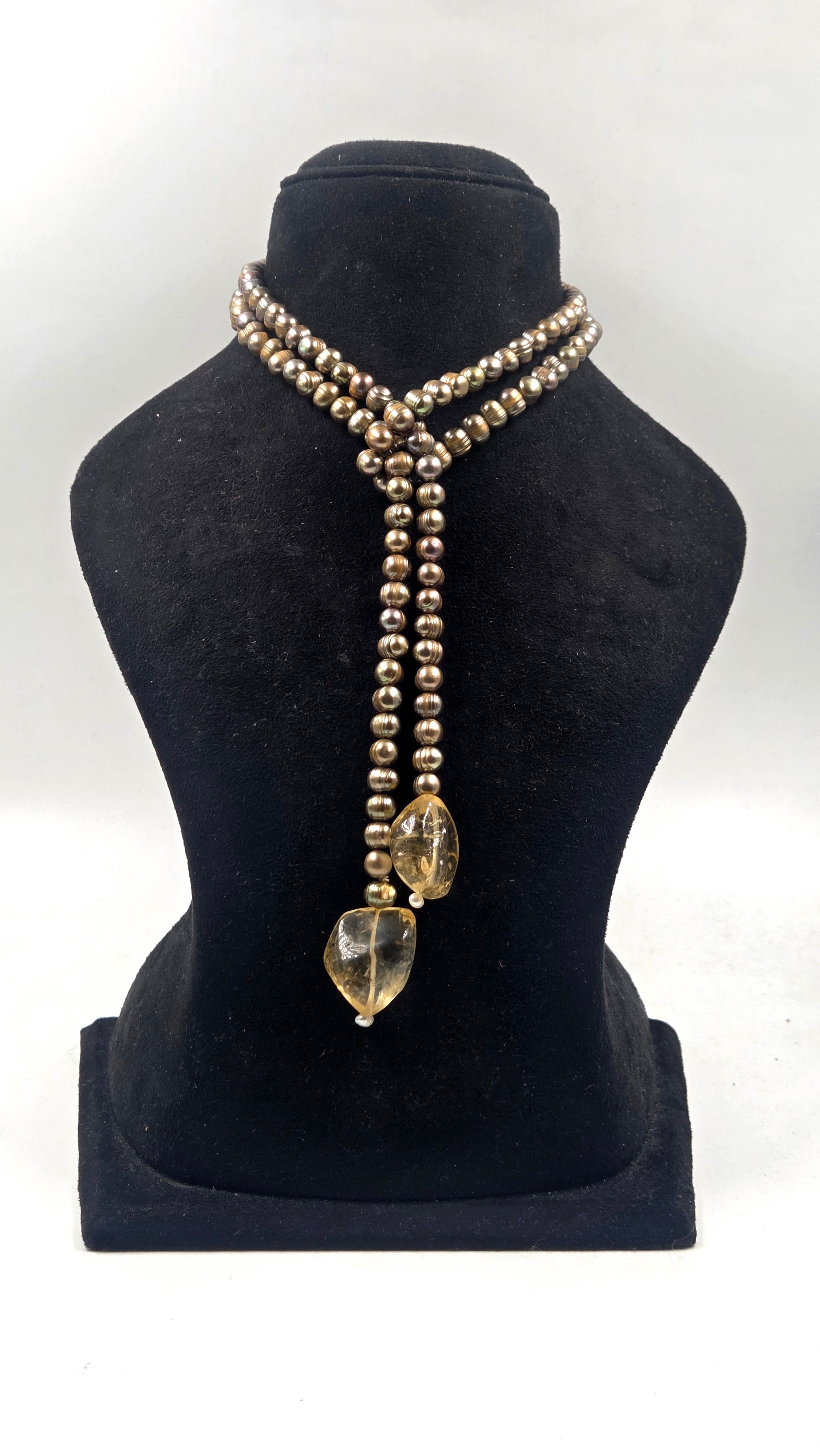 Citrine & Permanent Dyed Freshwater Pearl Scarf Necklace | 87.90 Grams