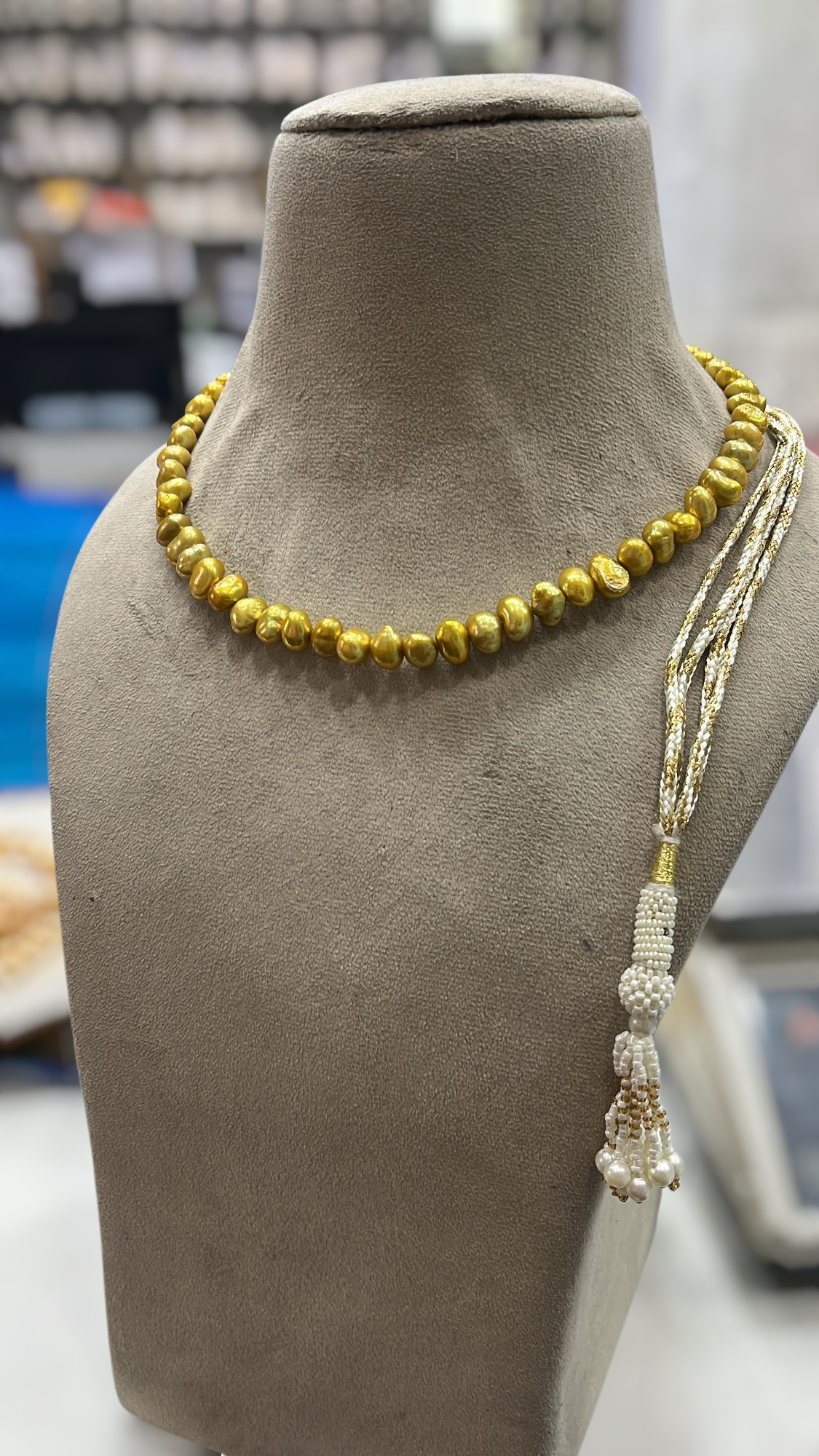 Freshwater Pearl Necklace in Golden Metallic Finish