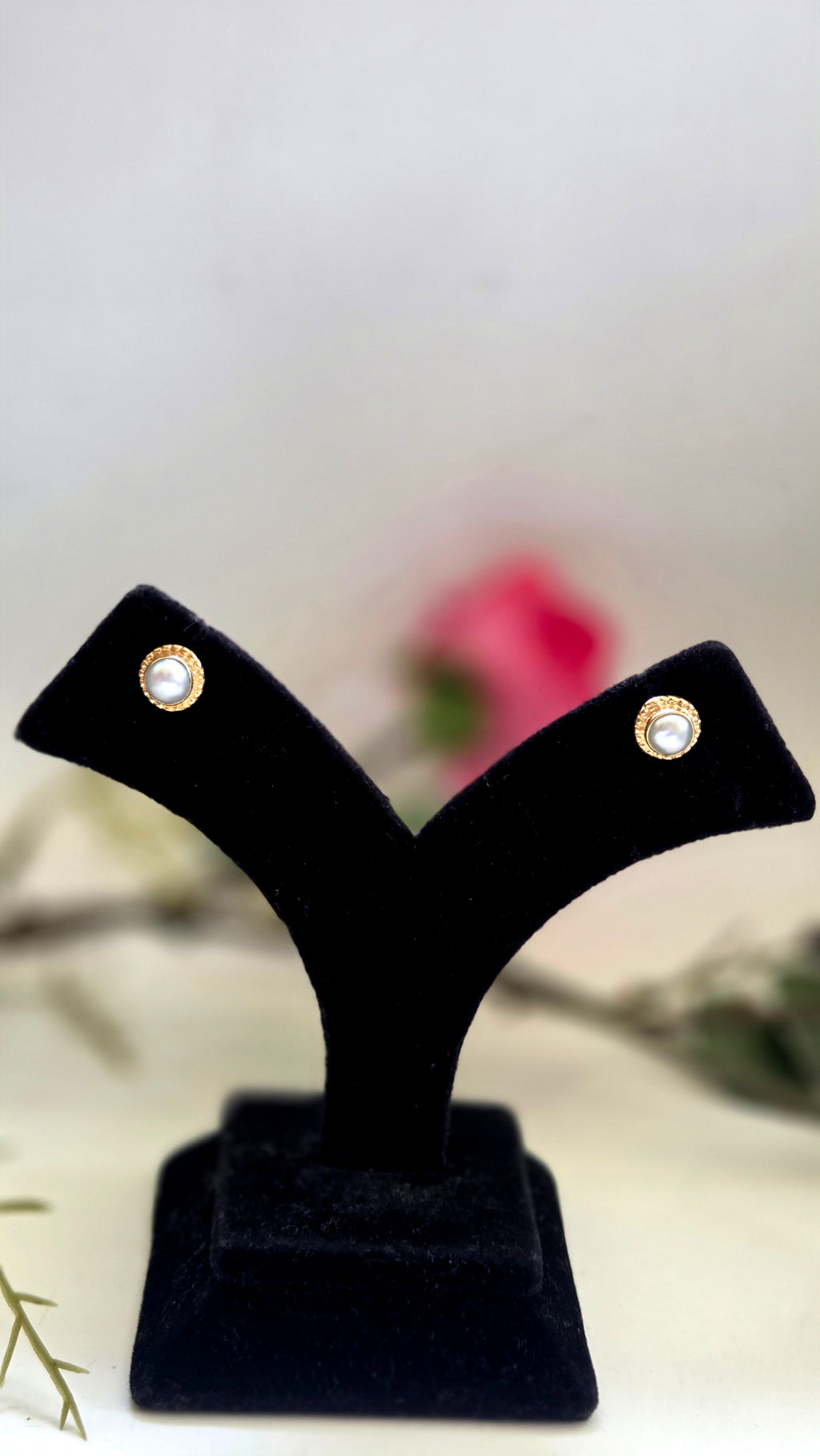 Beaded Halo Freshwater Pearl Stud Earrings in Golden Sterling Silver