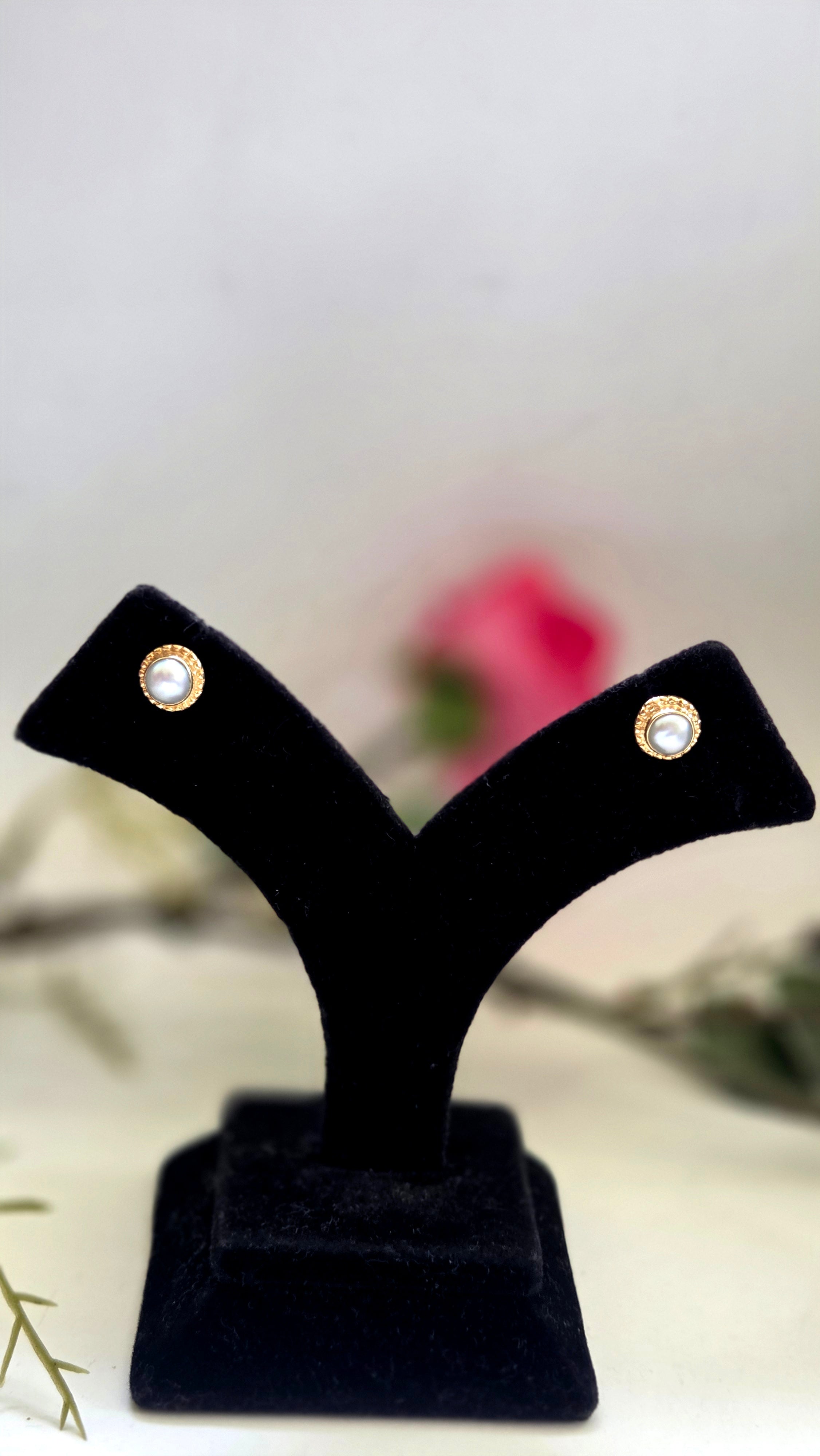 Beaded Halo Freshwater Pearl Stud Earrings in Golden Sterling Silver