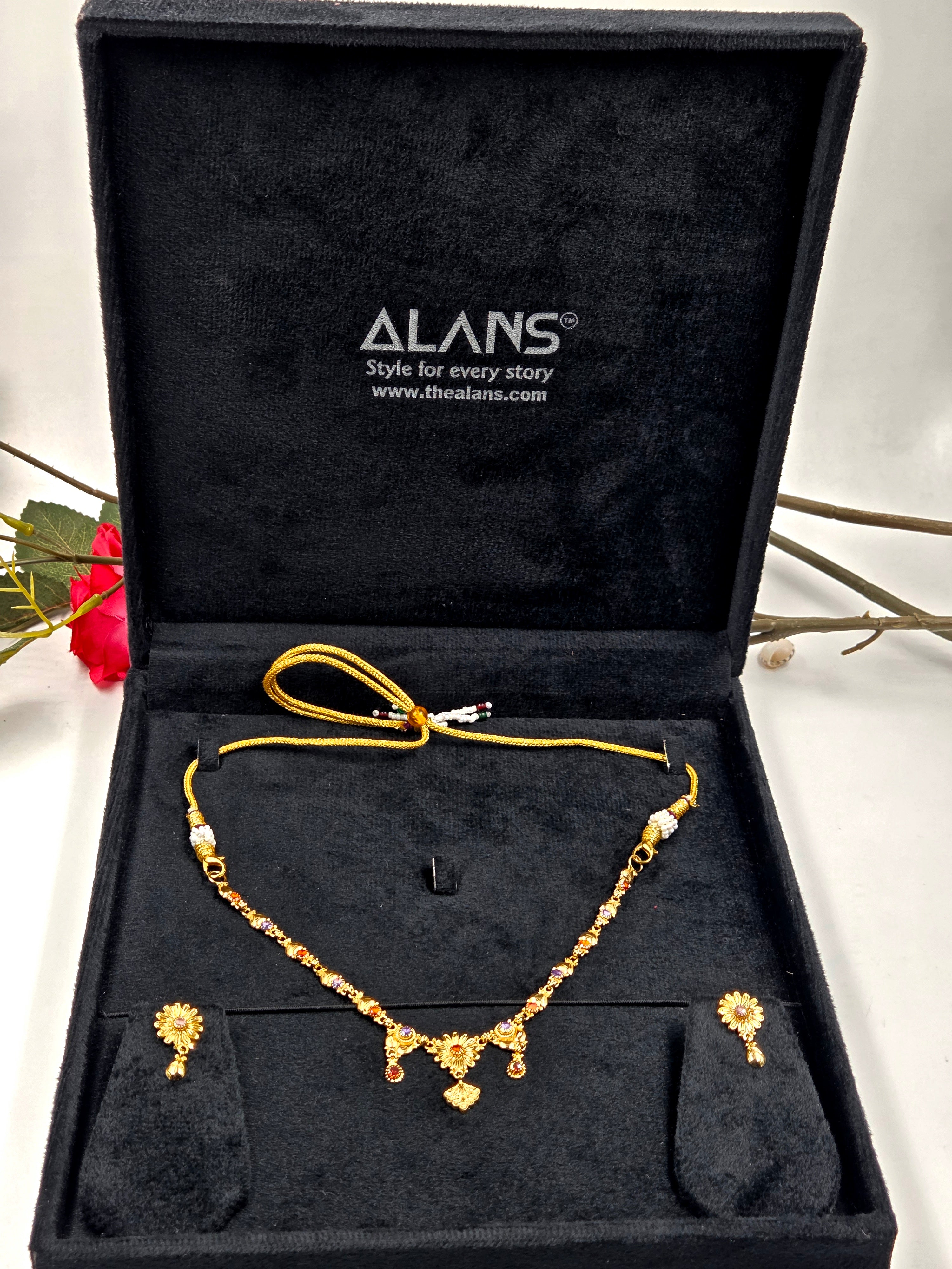 Golden Floral Sterling Silver Set ( Necklace & Earrings)