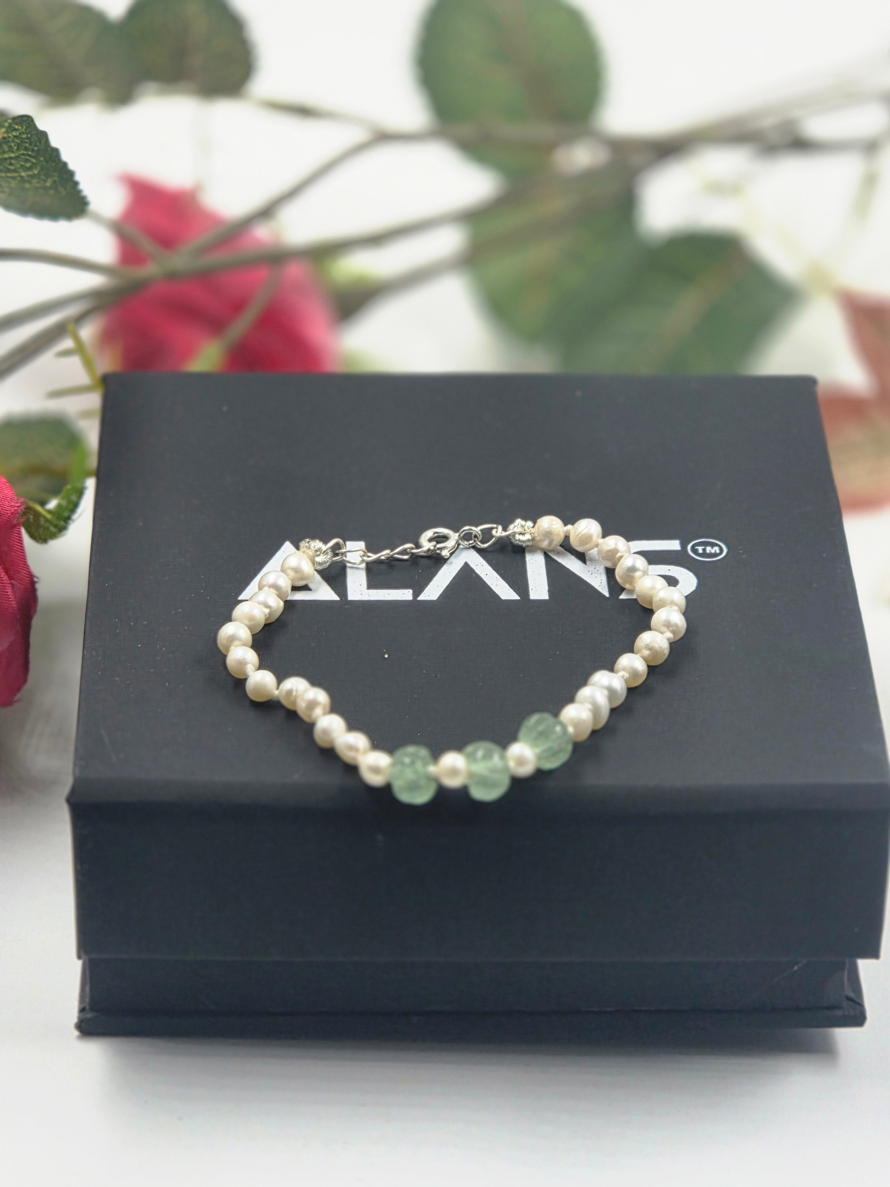 Freshwater Pearl & Strawberry Quartz Sterling Silver Bracelet