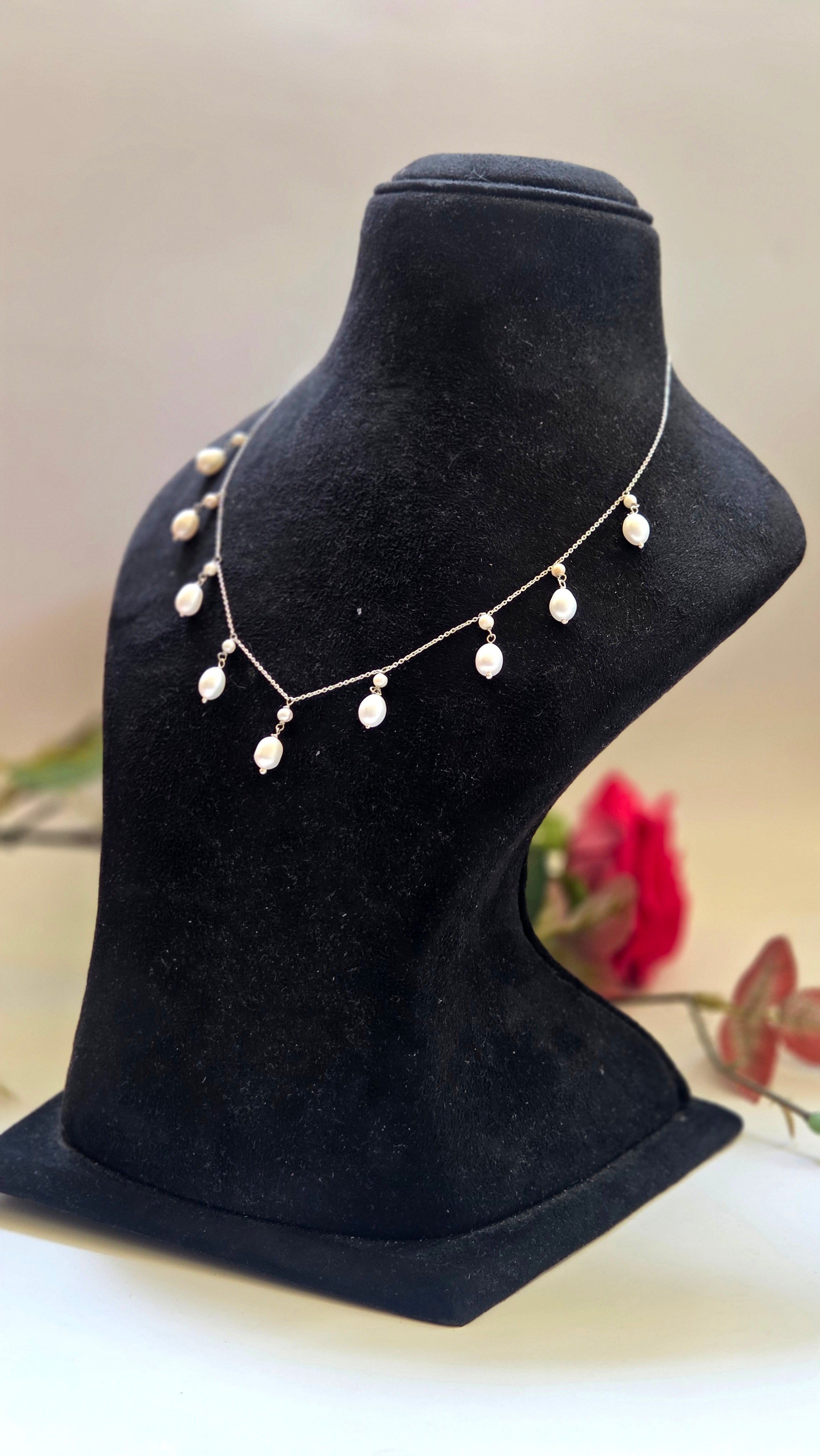 Freshwater Pearl Station Necklace in Sterling Silver