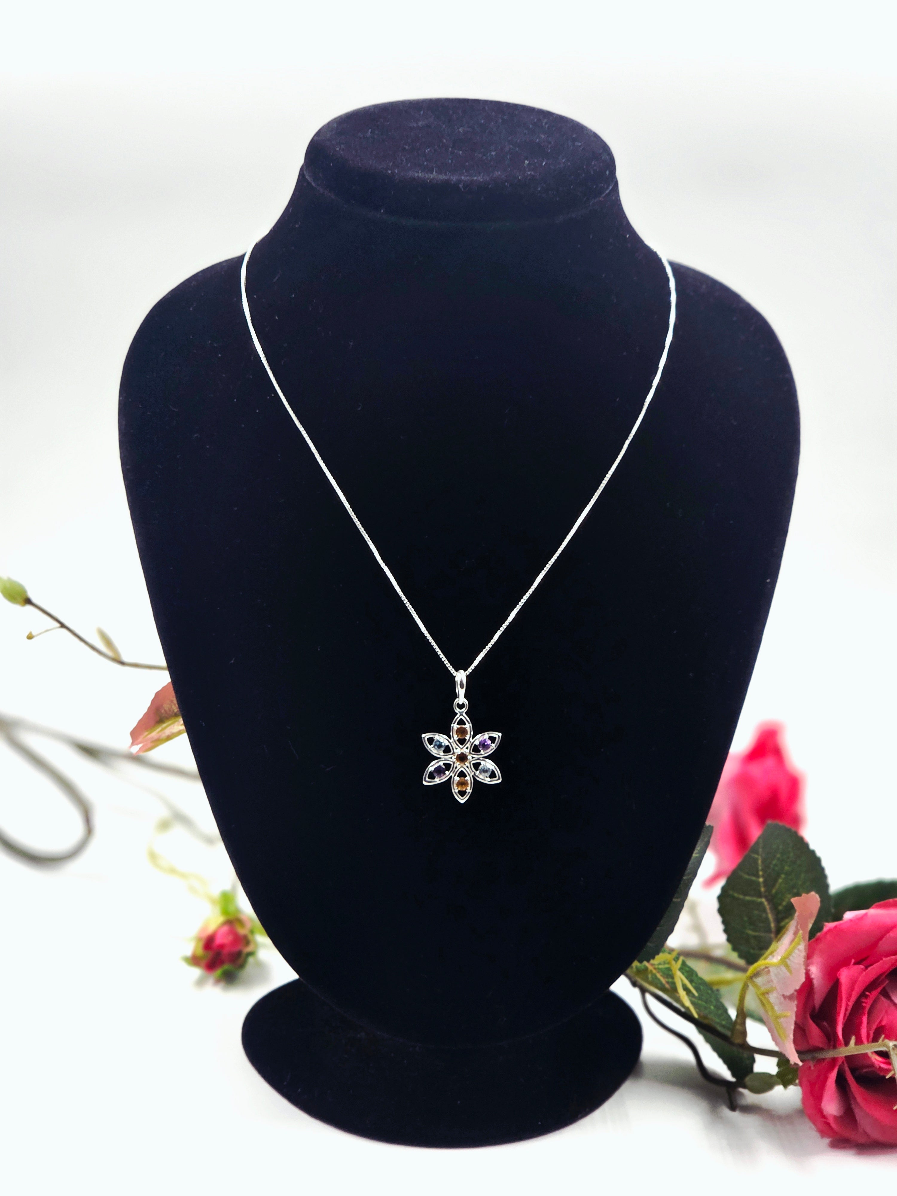 Citrine, Amethyst & Blue Topaz Sterling Silver Necklace