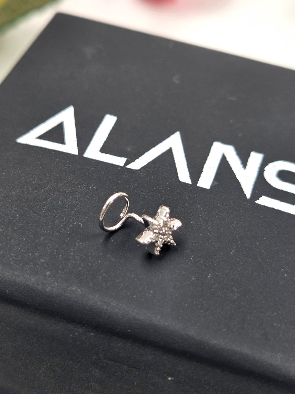 Natural Diamond & Emerald Sterling Silver Nose Pin