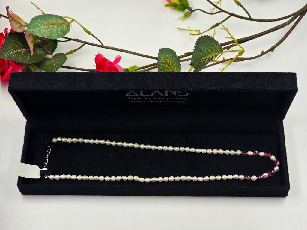 GF Ruby & Freshwater Pearl Necklace with Sterling Silver Lock