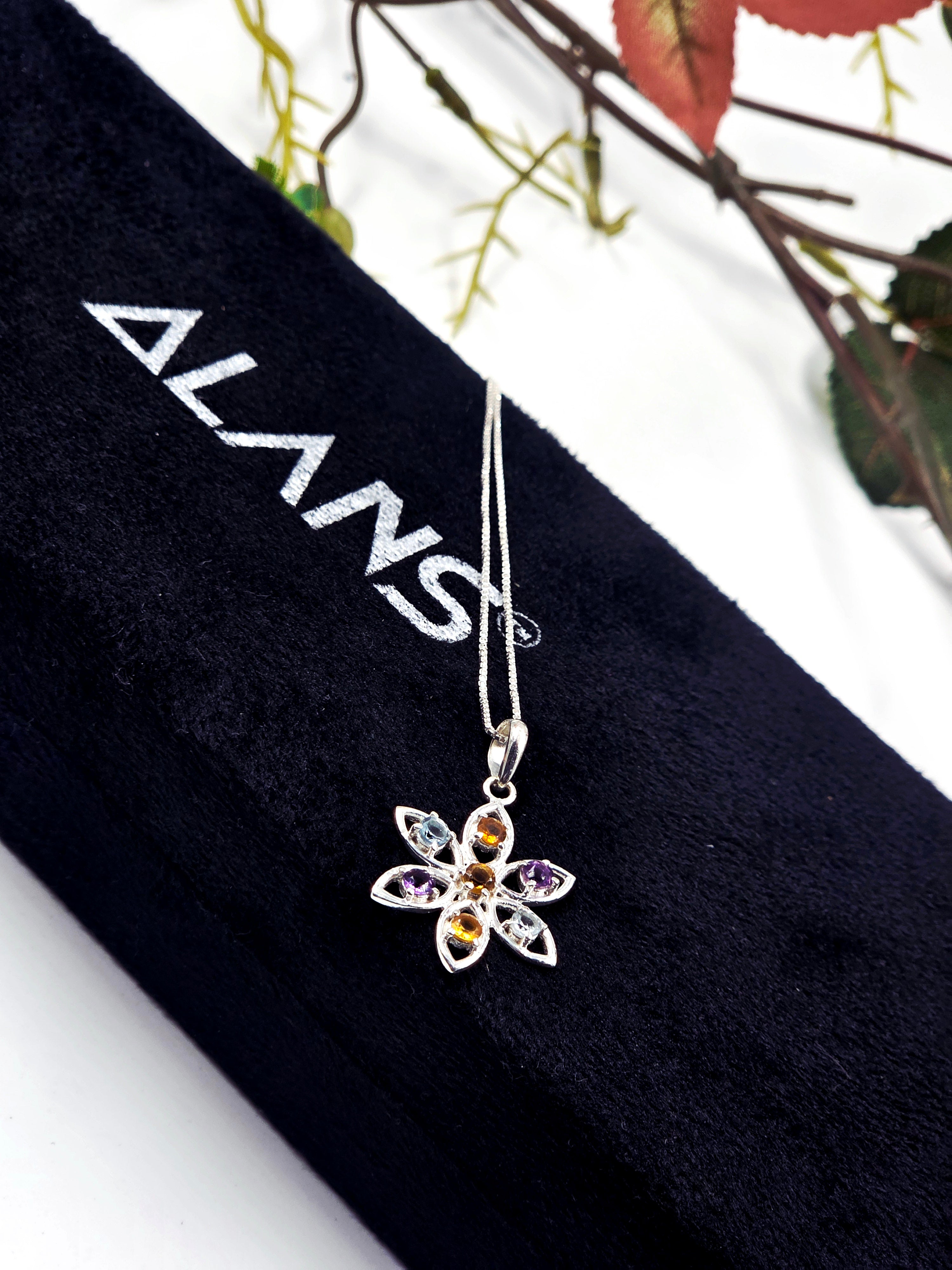 Citrine, Amethyst & Blue Topaz Sterling Silver Necklace