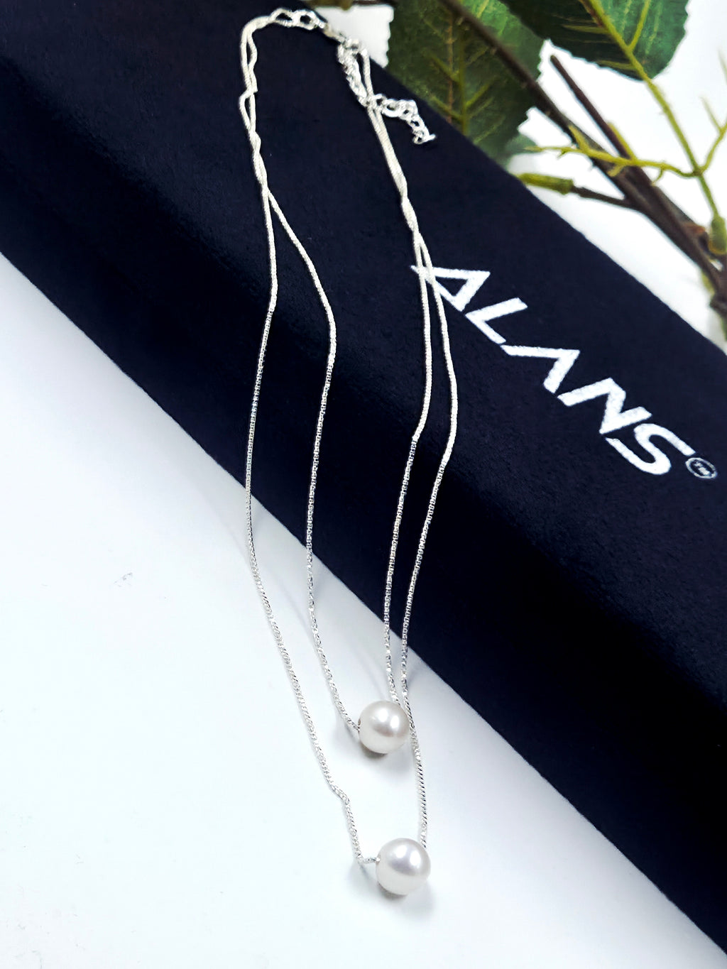 Double-Layer Freshwater Pearl Necklace with Stud Earrings in Sterling Silver