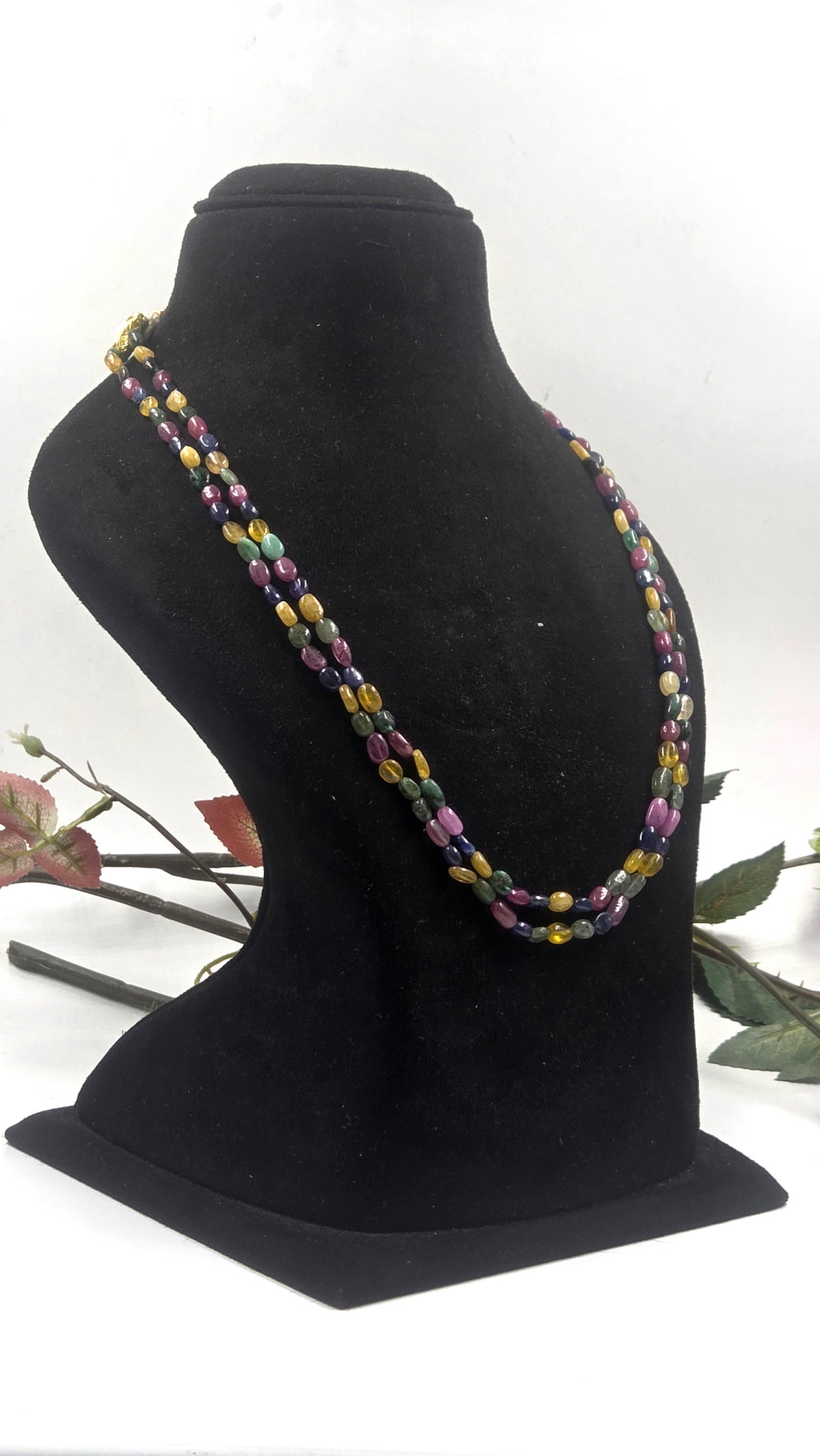 Natural Emerald, GF Ruby, GF Yellow & Blue Sapphire Dual-Line Necklace – 47g